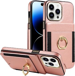 S. Tedazo for iPhone 14 Pro Max Wallet Case with Credit Card Holder and 360° Rotation Ring Stand, RFID Block Flip Leather Shockproof Cover for iPhone 14 Pro Max-Rose Gold