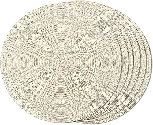 Miniatura 31 de FunWheat Juego de 6 manteles individuales redondos trenzados para mesas de comedor, manteles tejidos resistentes al calor, 15 pulgadas (negro, 6