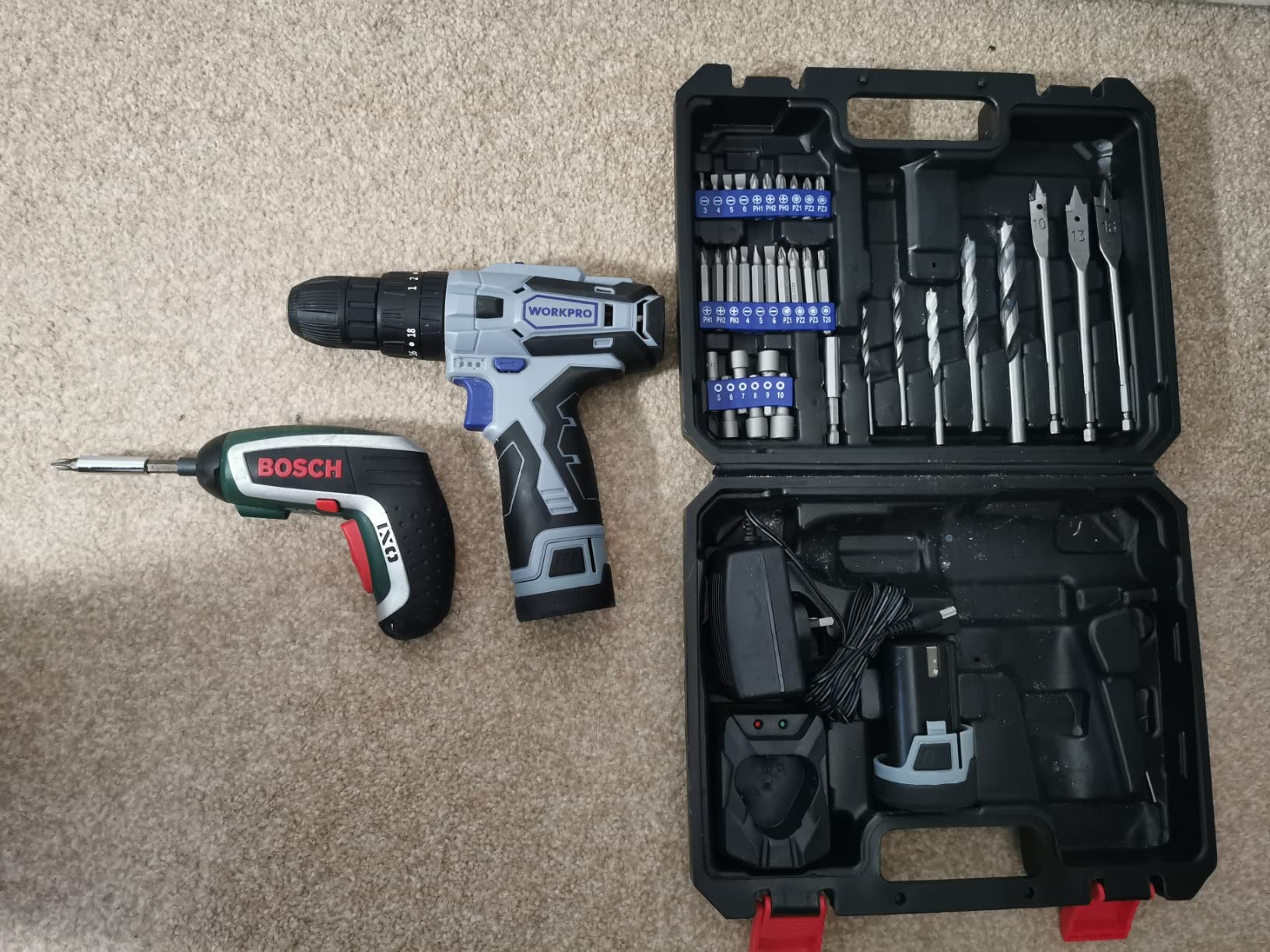 WORKPRO 12V Cordless Drill Driver Kit, Combi Drill with 2 LiIon