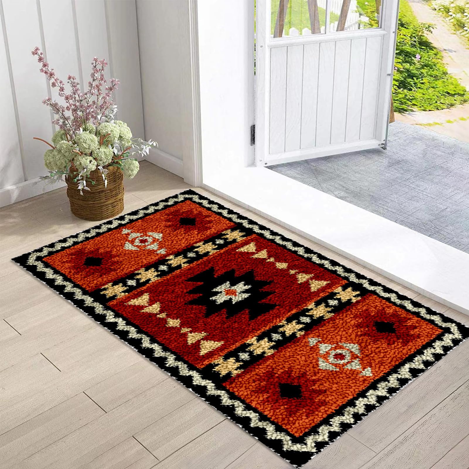 Knüpfteppich Zum Selber Knüpfen DIY Stickkissen Teppich 80 x 115 cm - Unfinished Häkelteppich Set mit Vordruck - Latch Hook Kits für Kinder Erwachsene - Wohnzimmer Teppich Tapisserie Latch Hook Kit