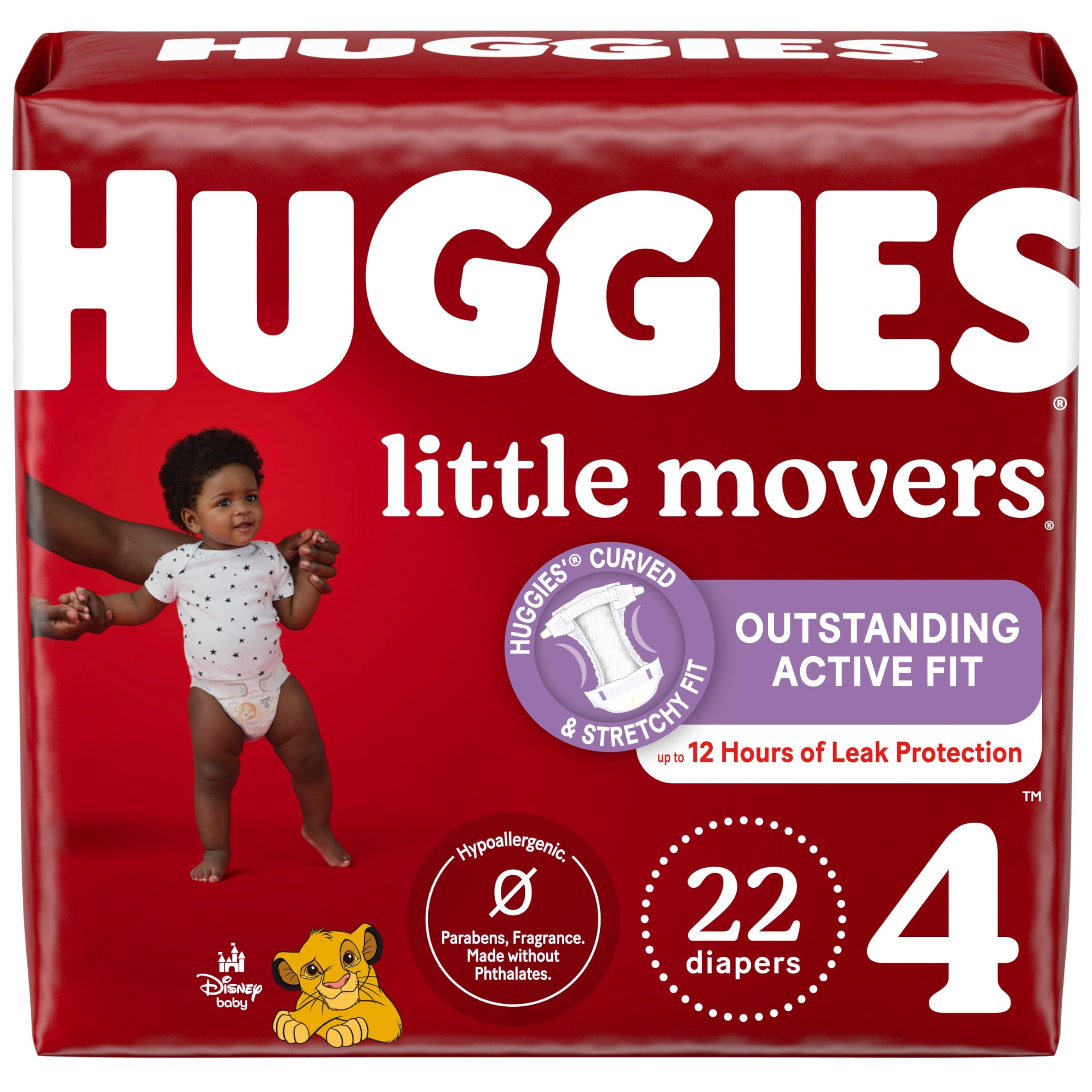 Baby Diapers Size 4 (22-37 lbs), 22 Ct, Little Movers