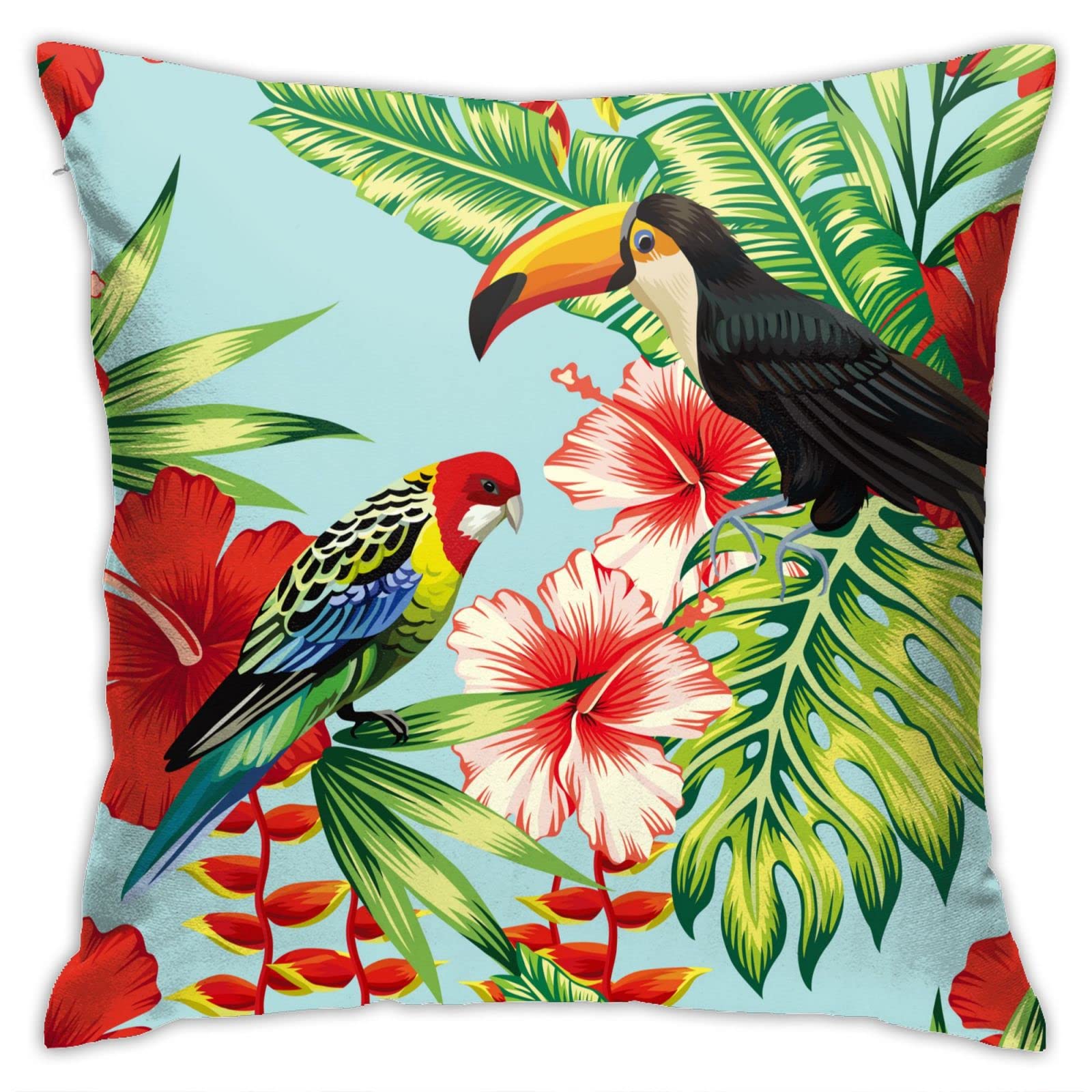 VARUN Throw Pillow Covers Tropical Palm Tree Parrot Toucan Bird Summer Design Square Pillowcase for Home Decor Sofa Car Bedroom Pillow case 18x18inch