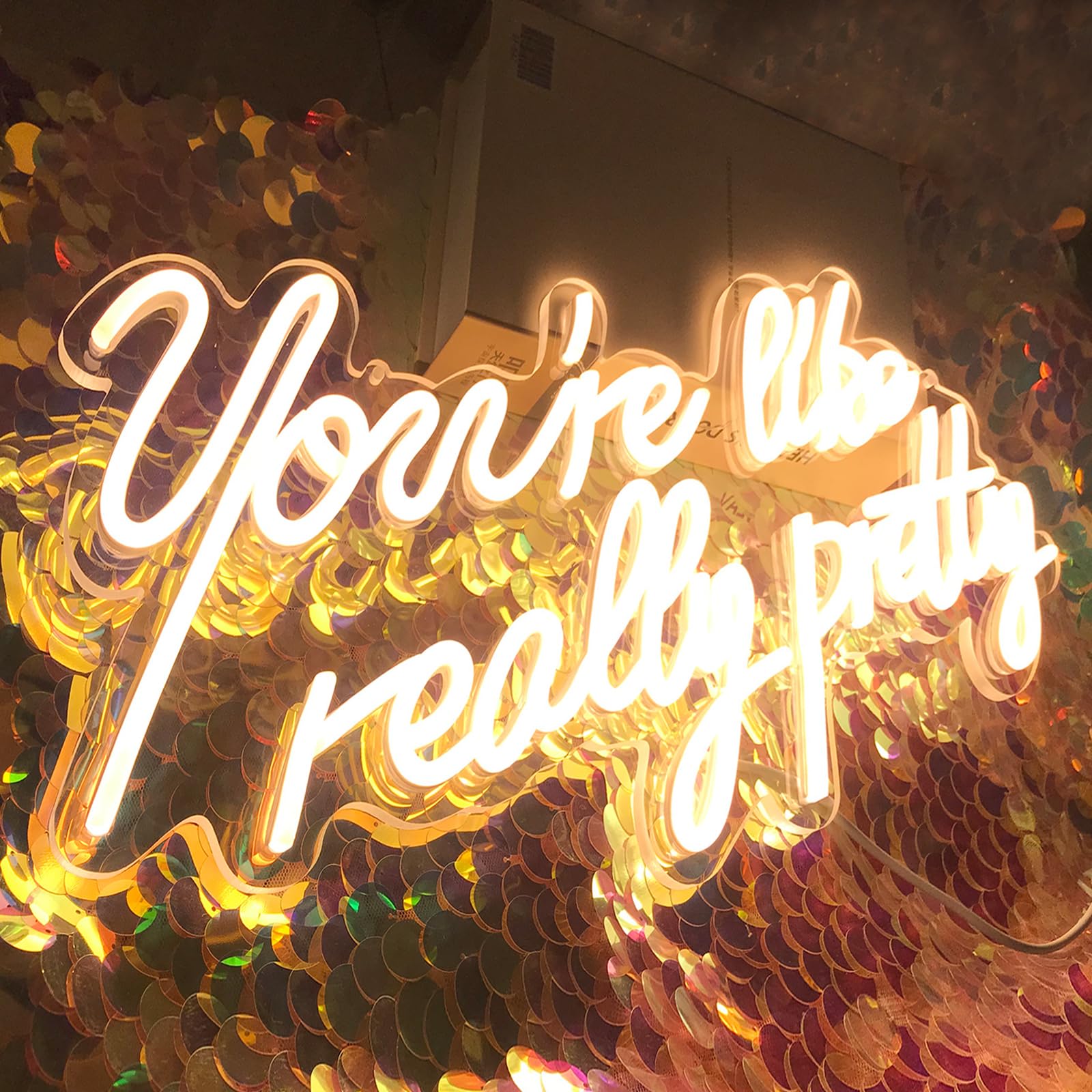 Neon Signs You are Like Really Pretty-Transparent Acrylic with Dimmers Light Signs Indoor Bedroom Decor Wall Led Neon Sign Backdrop Flex 18.1x9.1 inches Bar Christmas Party Wedding（Warm White）