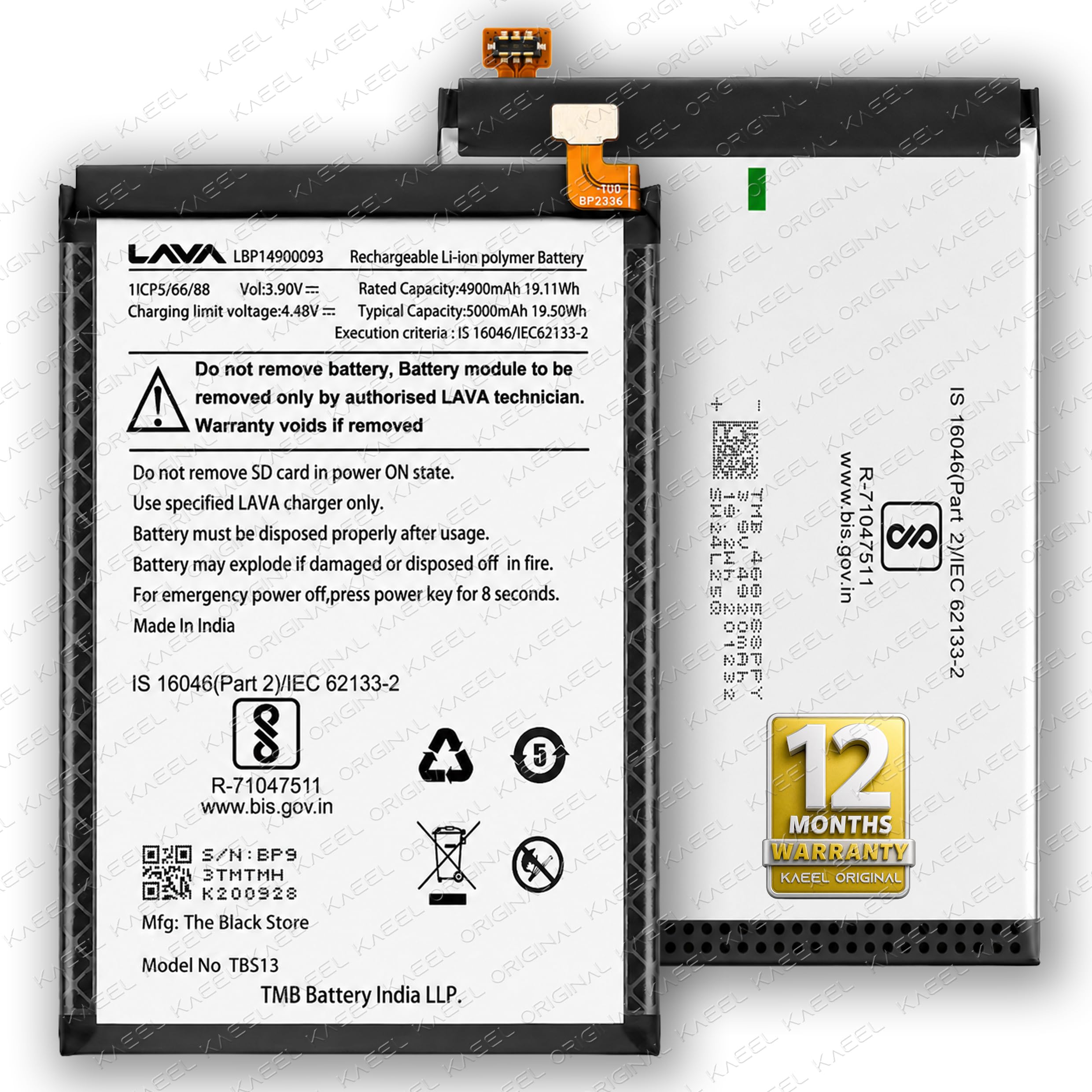 LBP14900093 Battery for Lava Blaze 2 5G LXX507 | Lava Yuva 3 LZX415-5000mAh - 12-Month Warranty* (Black, LZX415)-image-11