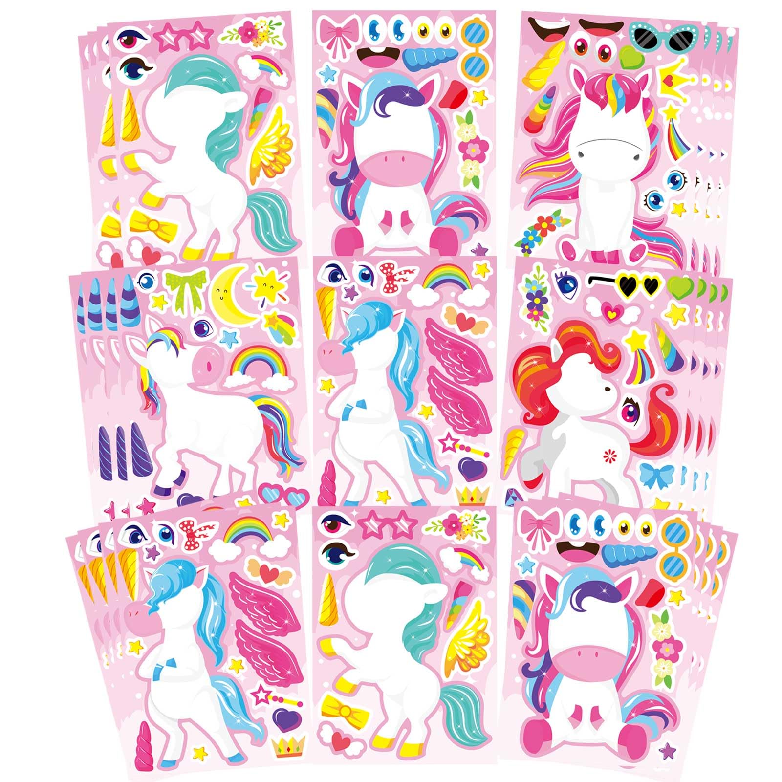Make Your Own Unicorn Stickers, Make a Face Sticker, Pink Unicorn Stickers