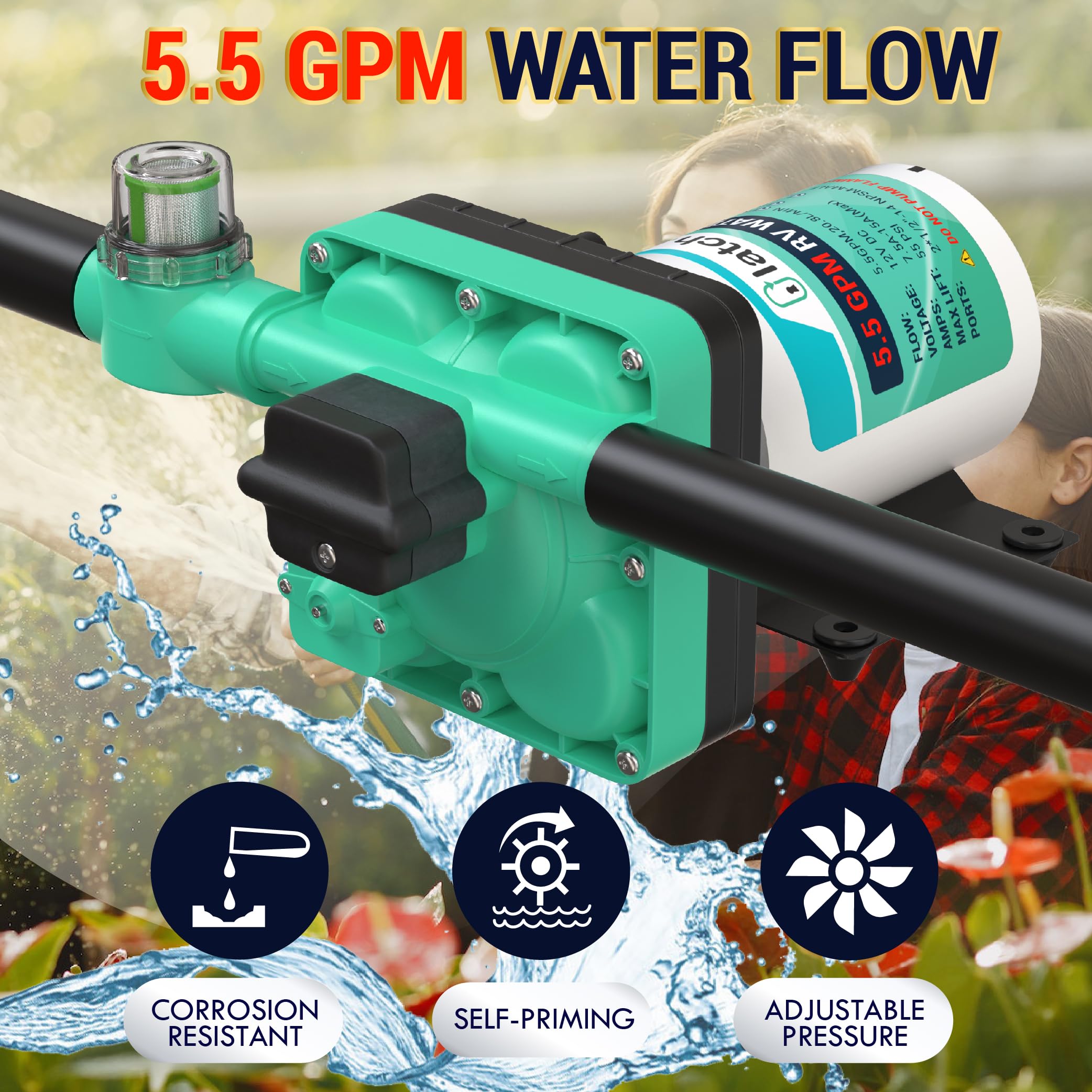 LATCHIT 12 Volt Water Pump 5.5 GPM 55 PSI On Demand