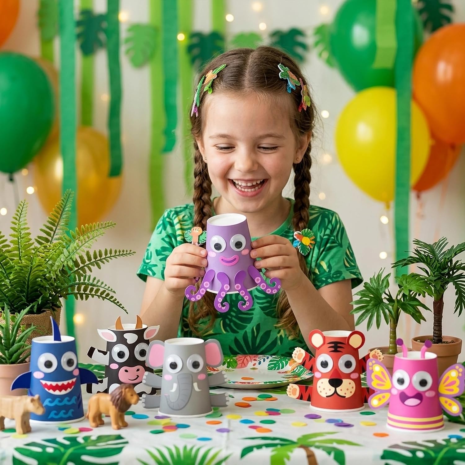 BeYumi Animal Art Craft Kit - 12Pcs Animal Theme Arts and Crafts for Kids Toddler DIY Paper Cup Craft Kit 12 Cartoon Animals Project DIY Gift Birthday Party Preschool Classroom Fun Activity Ages 3-6
