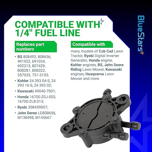 Miniatura 7 de BlueStars 808656 491922 Bomba de combustible con filtro de combustible, compatible con 691034 692313 808492 Kawasaki 49040-7001 Kohler 24 393 04-S