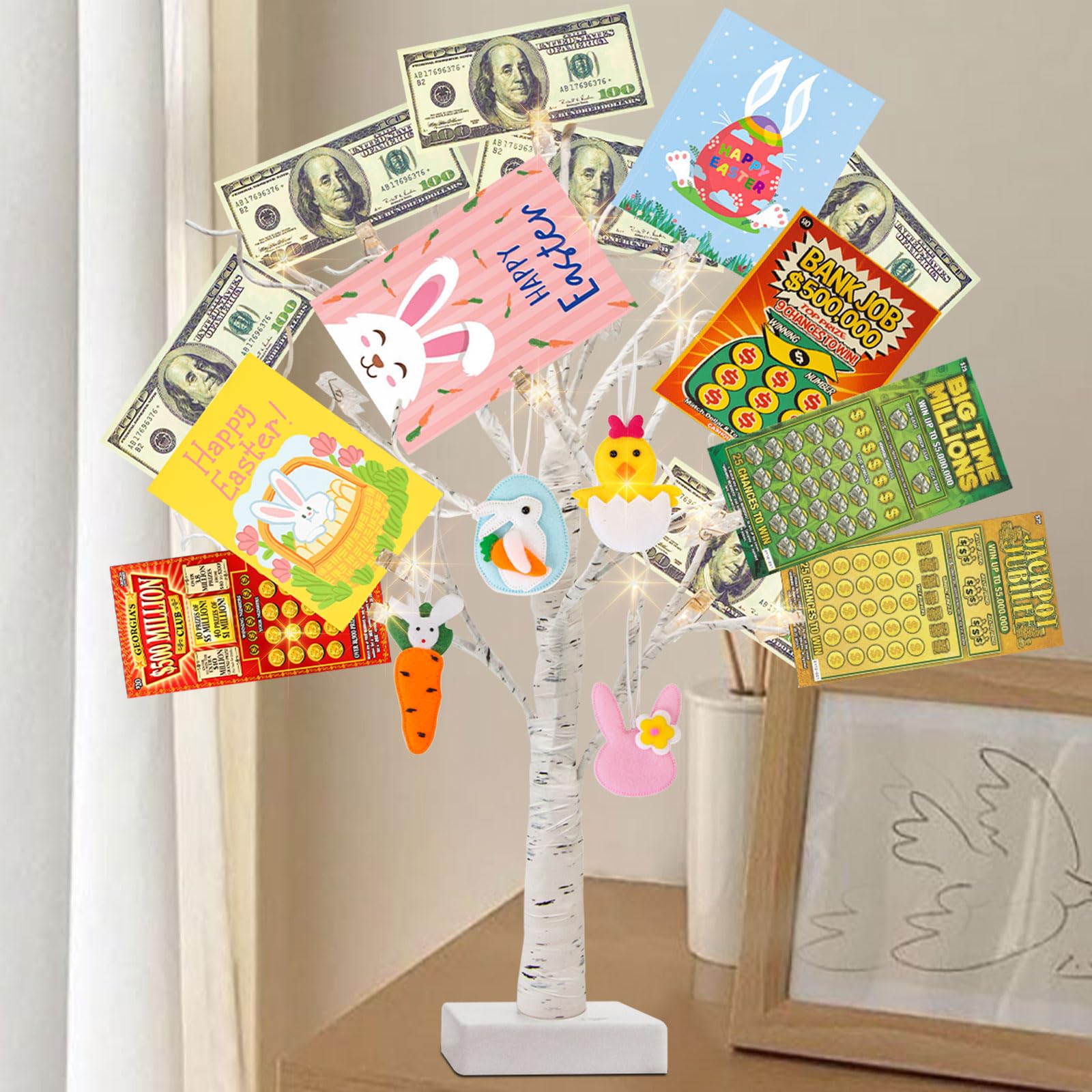 Árbol De Dinero Para Boda MRS&MR - Decoración Con Luces LED Y Tubos De Ensayo - Regalo Para Recién Casados