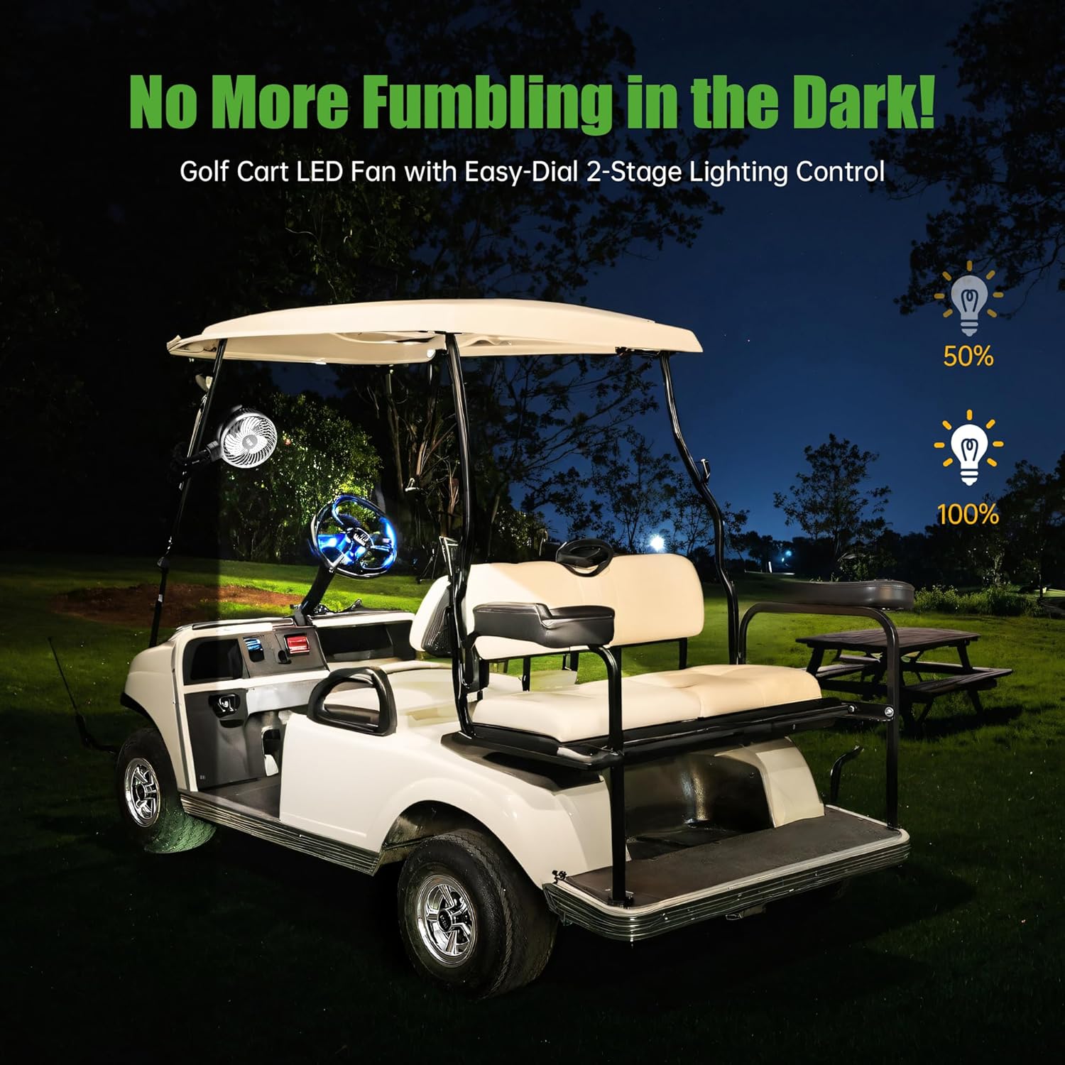 10L0L Golf Cart Fan - Universal Mount, 8000mAh Battery, 3-Speed Fan, LED Light, 56-Hour Runtime, Reverse Charging Function for Yamaha EZGO Club Car Golf Cart, Black - Image 7