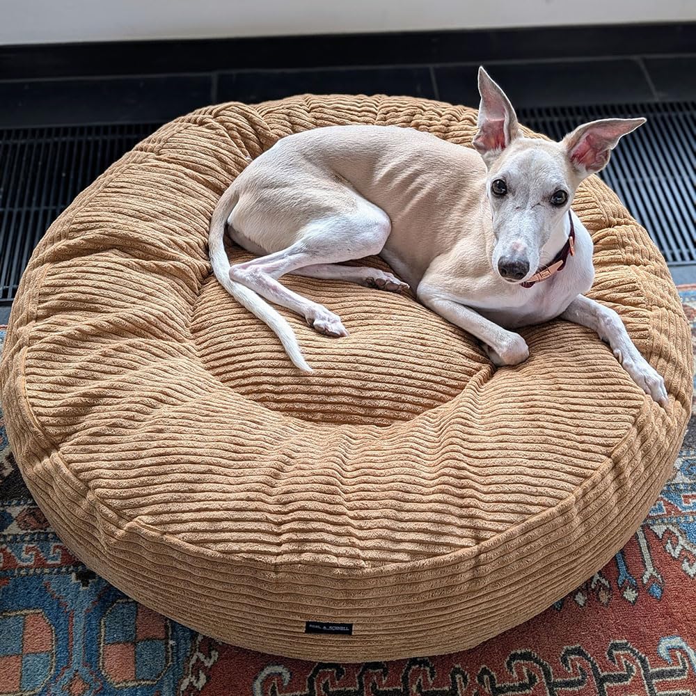 EDEL&SCHNELL Hundebett Wechselbezug in der Farbe Sand, Ersatzbezug für runde Hundebetten 125 cm, Bezug aus weichem Baumwoll-Cord-Stoff