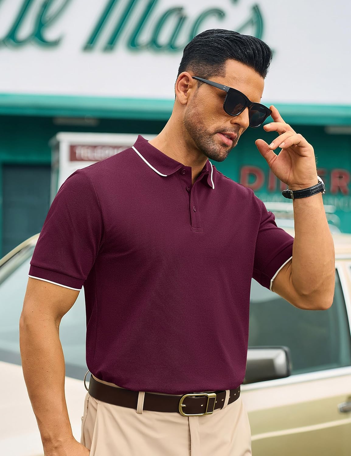 Cotrasen Mens Polo Shirts Short Sleeve Dual Tipped Collar T-Shirt Cotton Pique 3 Buttons Classic Fit Casual Golf Shirts