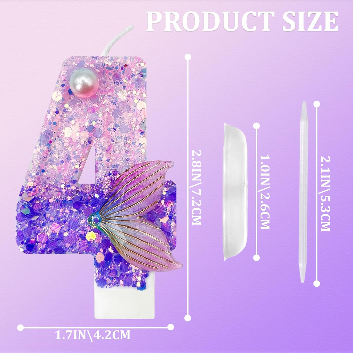 HXOUSE Purple Mermaid Number 4 Birthday Candles - Mermaid Tail Candle for Cake, 4 Candle Topper for Anniversary Celebrations Supplies, Dreamy Themed Party Decorations for Girl