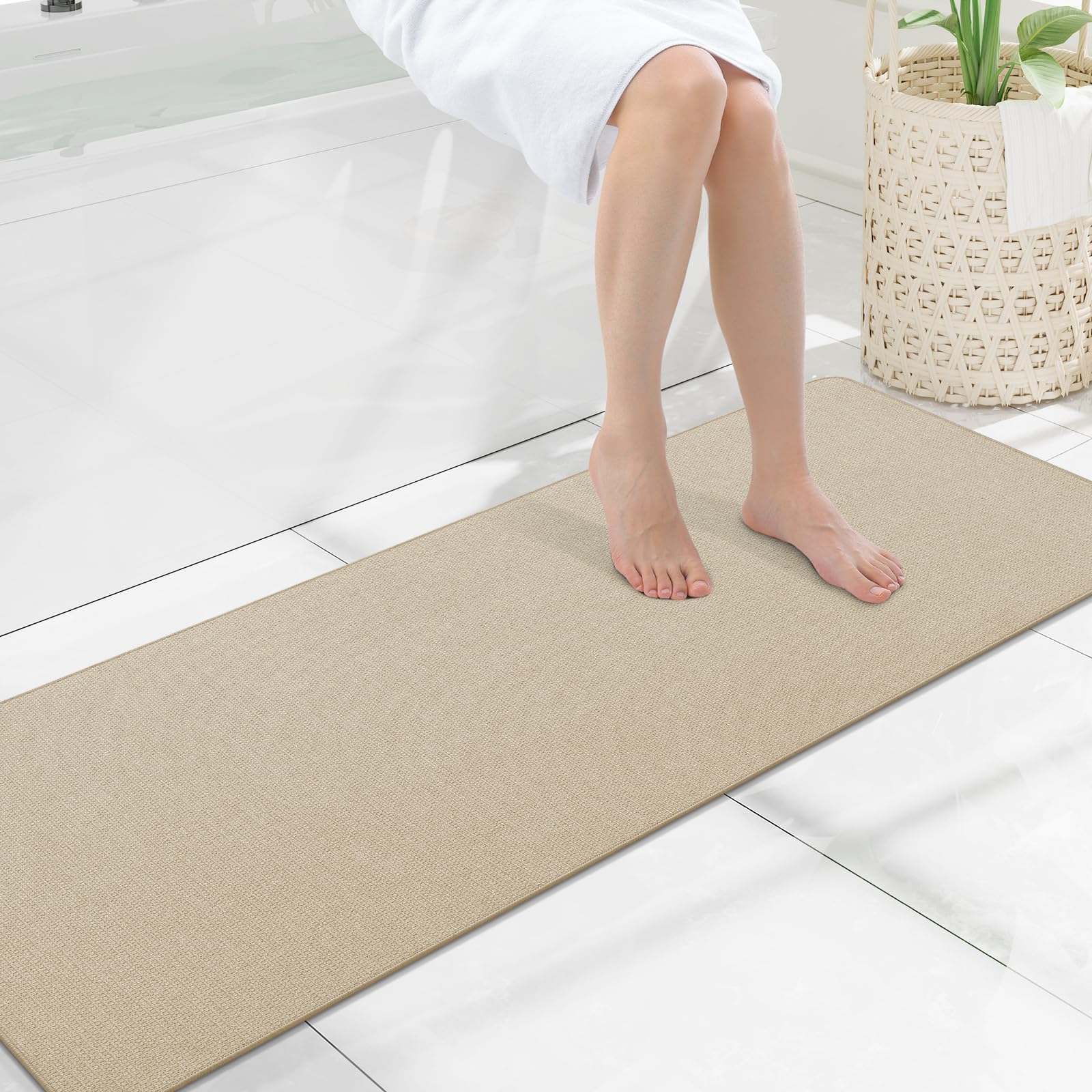 Smiry Ultra Thin Bath Mat 59x17, Non Slip Rubber Washable Bathroom Rugs