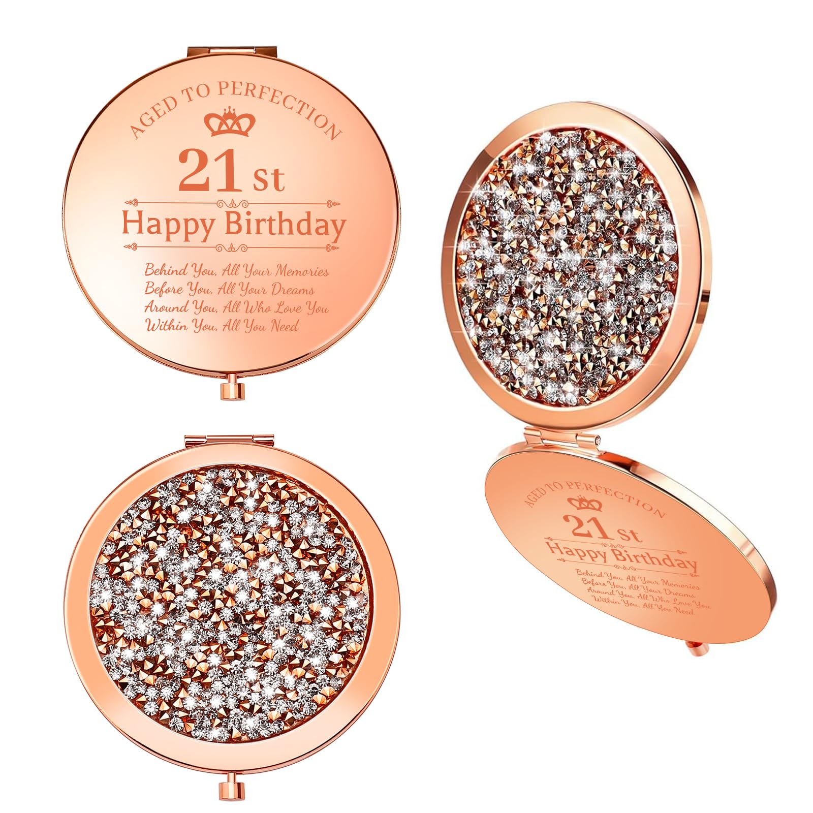 21st Birthday Gifts for Her, Rose Gold Compact Mirror, Daughter 21st Birthday Gifts, 21 Years Old Birthday Presents for Friend Sister Bestie Daughter, Granddaughter