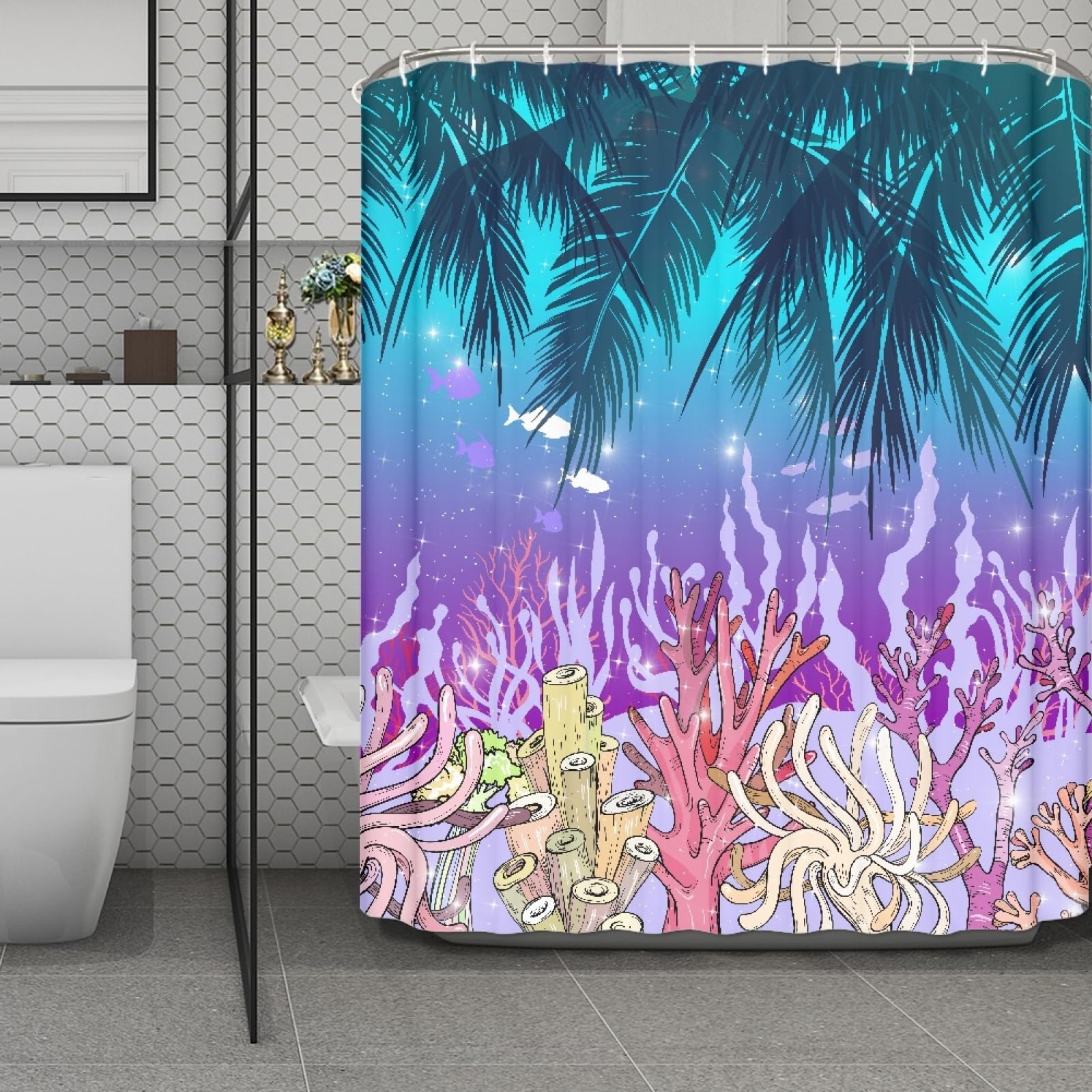 Rideau de douche bleu violet idéal pour la décoration d'un hôtel