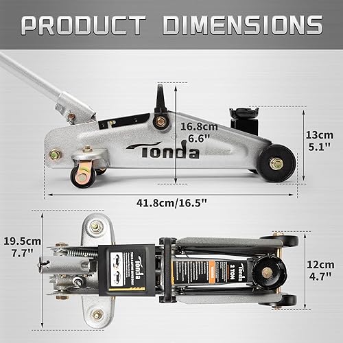 Miniatura 2 de TONDA Gato de piso, gato hidráulico portátil elevador de coche, capacidad de 2 toneladas (3,800 libras), plata