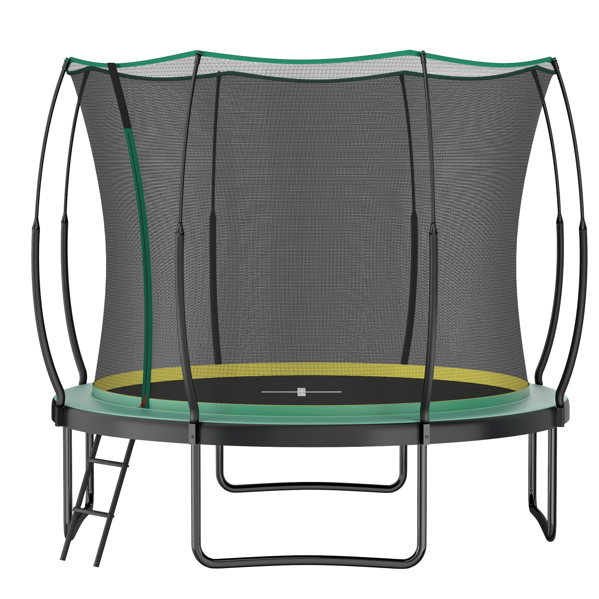 Cama elástica de jardín sin muelles de 305 cm con red de seguridad – Cama elástica infantil con tecnología patentada de fibra de vidrio, cremallera sin costuras, inoxidable y estable, trampolín grande