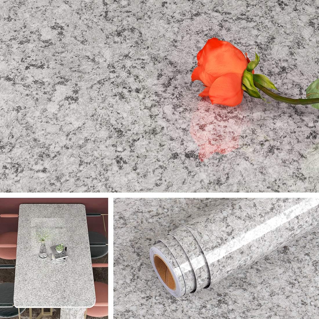 Livelynine 24 x 197 Inch Wide Granite Countertop Contact Paper Waterproof Gray Granite Peel and Stick Countertops Waterproof Wallpaper for Bathroom counter top covers for kitchen Table Desk Vinyl Wrap