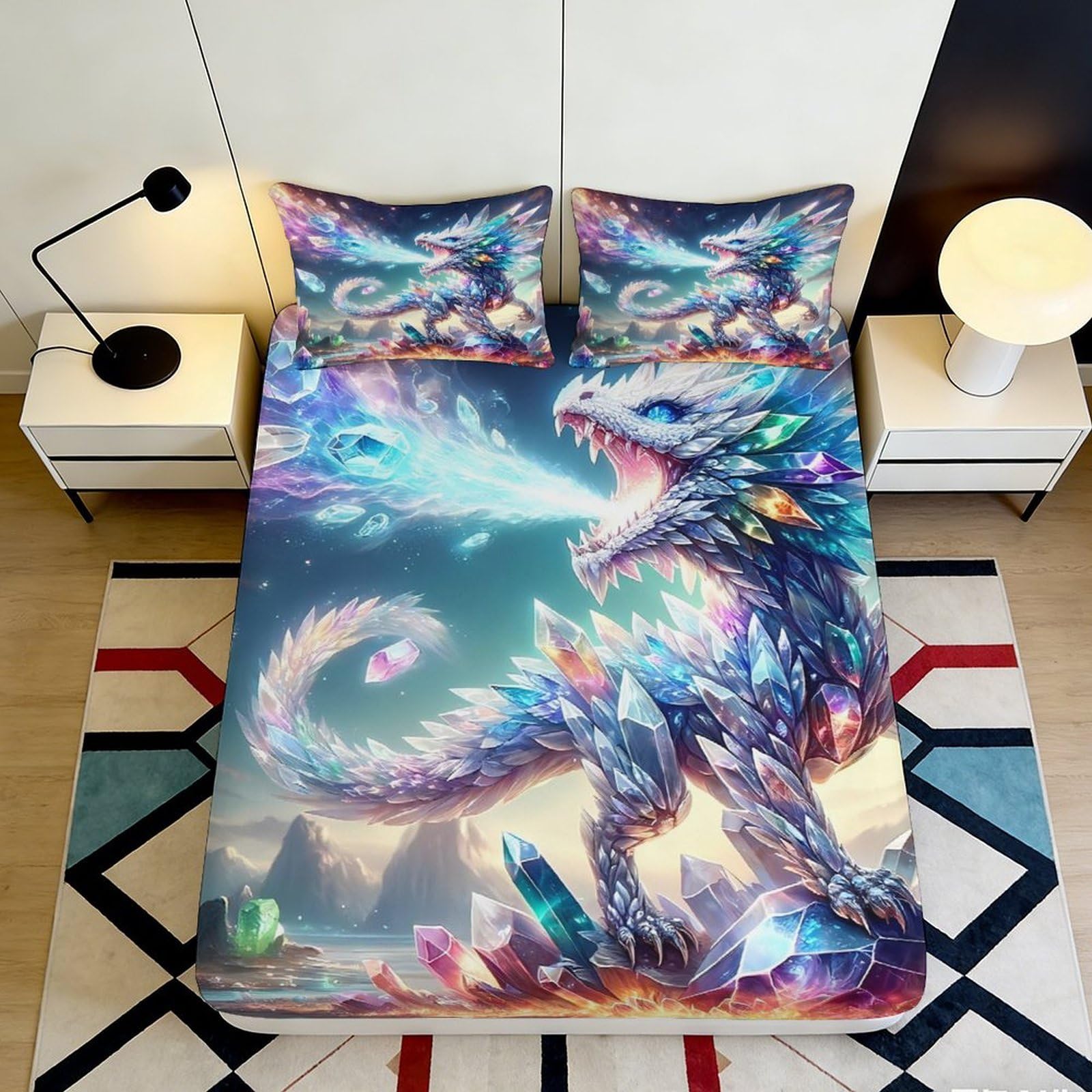 Pnayamiorkfel Style-5 3D Printed Crystal Dragon Fitted Sheet Microfiber Vibrant Fantasy Bed Cover For Bedroom Dorm Mattress Decor 90X200x25cm