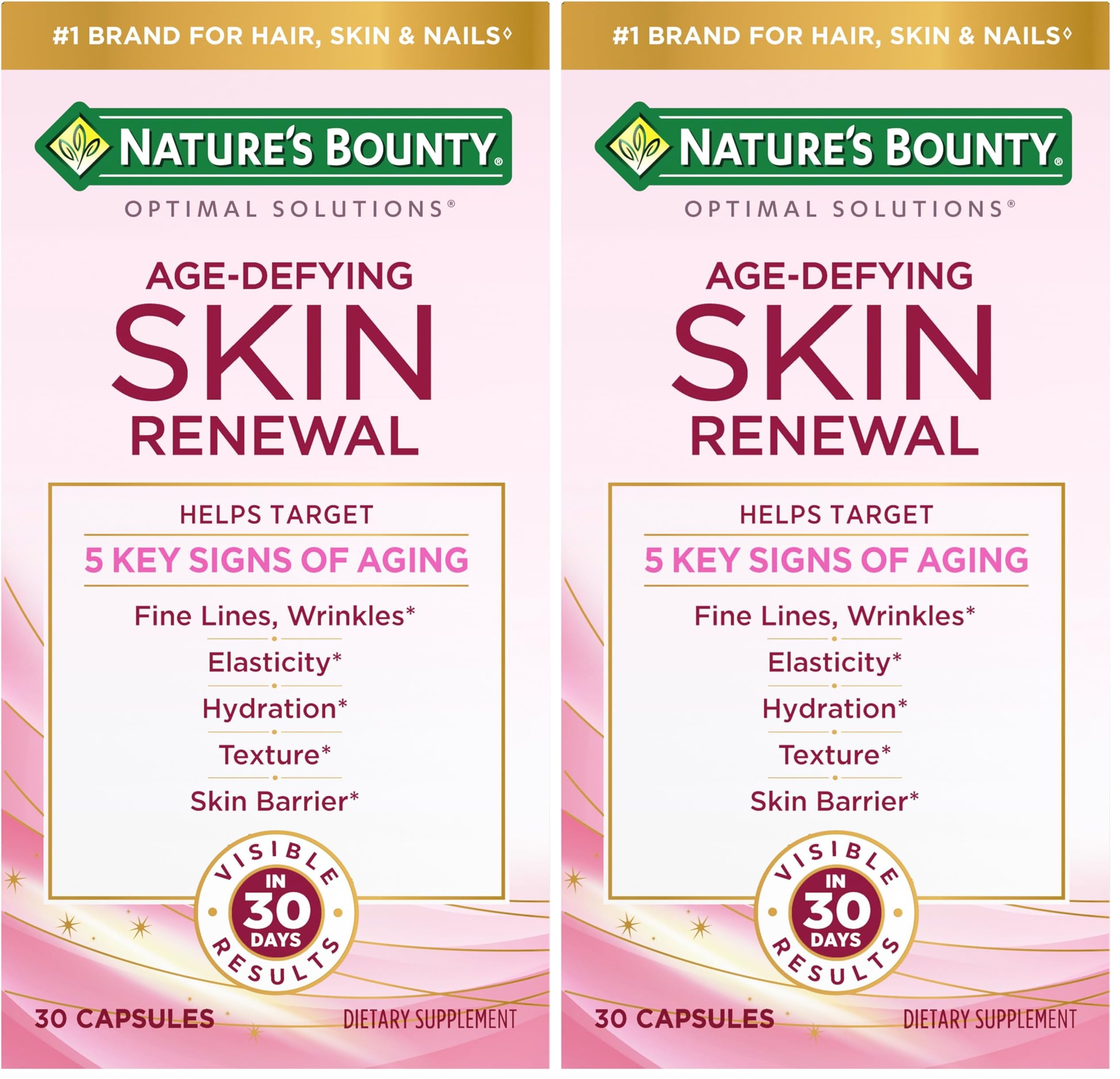 Nature's Bounty Optimal Solutions Age-Defying Skin Renewal, 30 Capsules (Pack of 2) 30 Count (Pack of 2)
