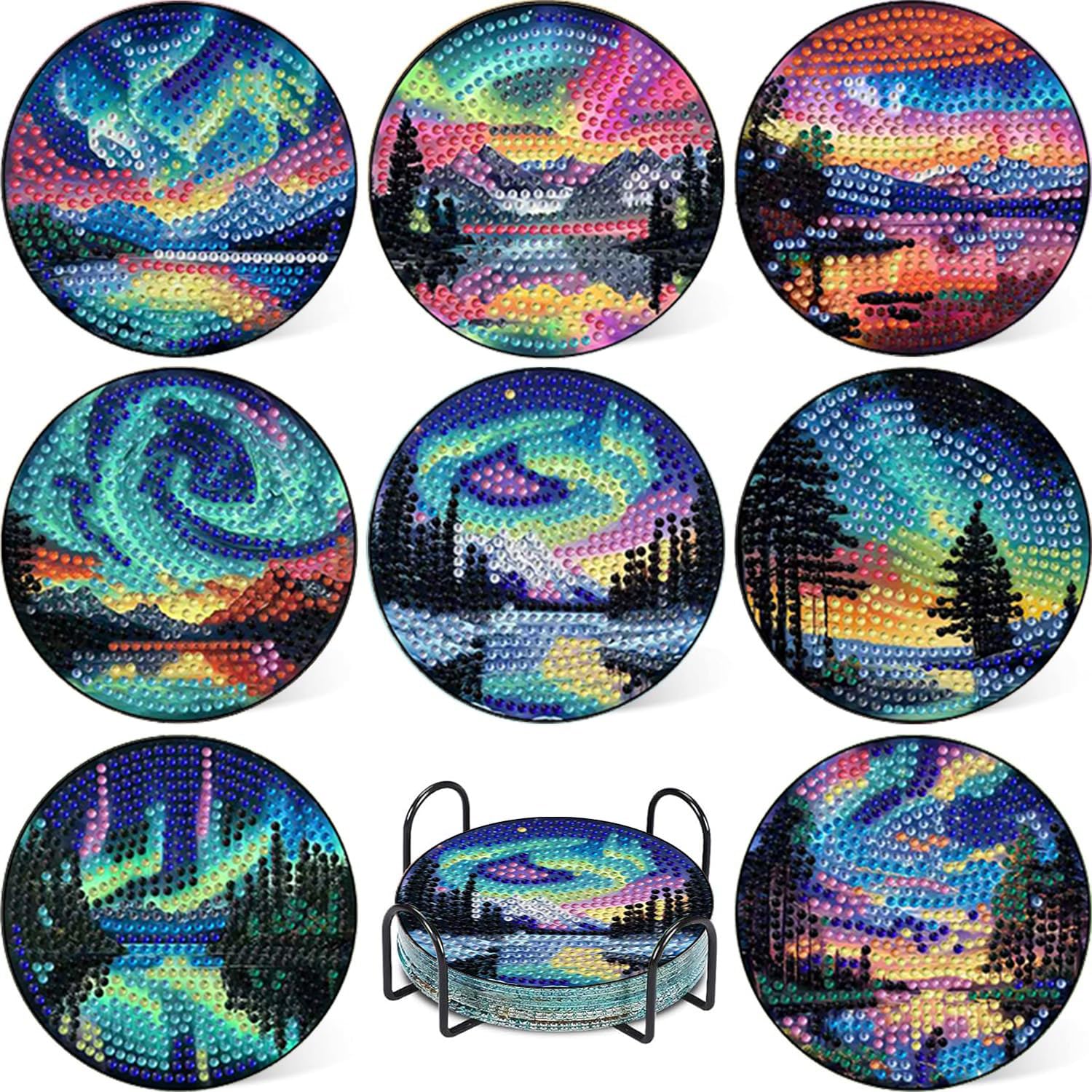 GOUGOUFAFA 8 Stück Diamond Painting Untersetzer with Holder Diamond Painting Untersetzer Mosaik Basteln für Erwachsene DIY Basteln für Wohndekoration 10x10cm
