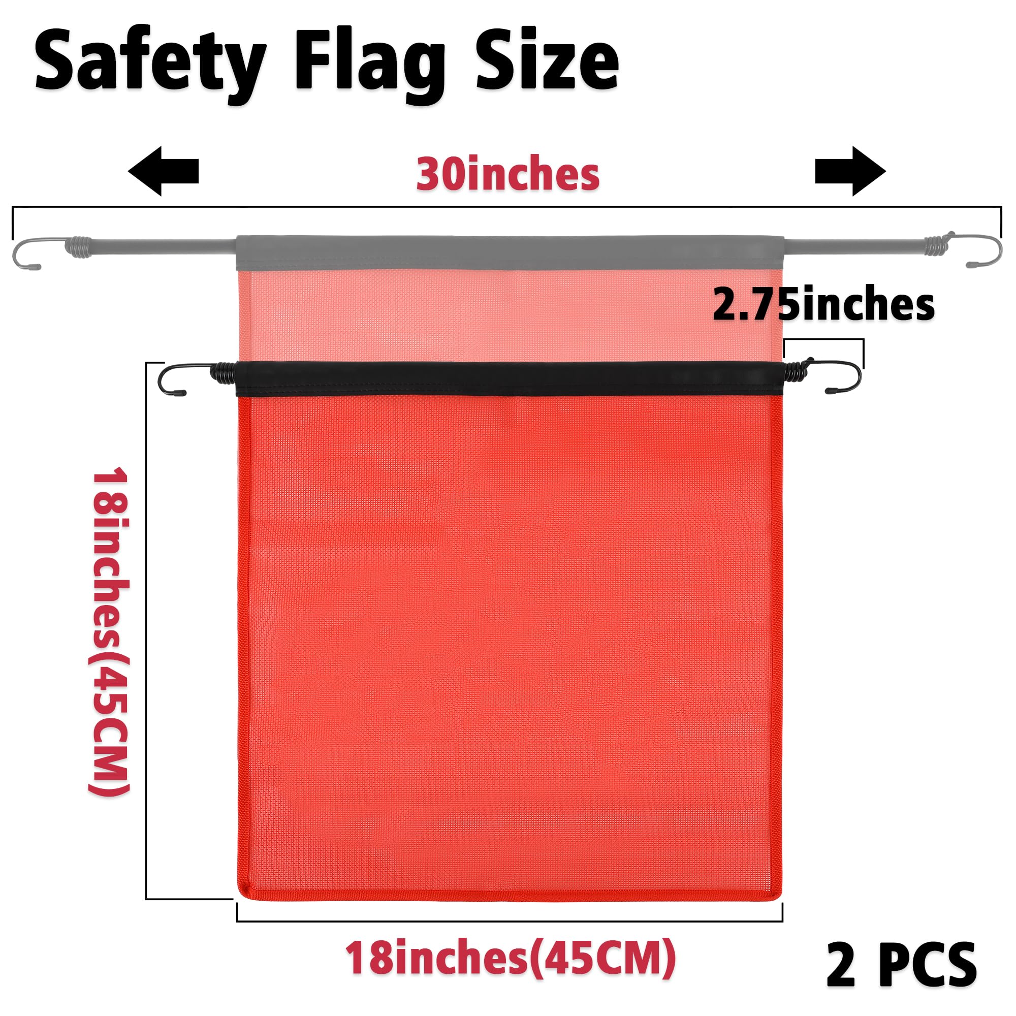 2 Pcs Red Flag for Truck Loads, 18 X 18 Inch Safety Flags for Trucks with Bungee Cord Attachment, Oversize Load Flags for Transporting, Red Warning Flag (RED)