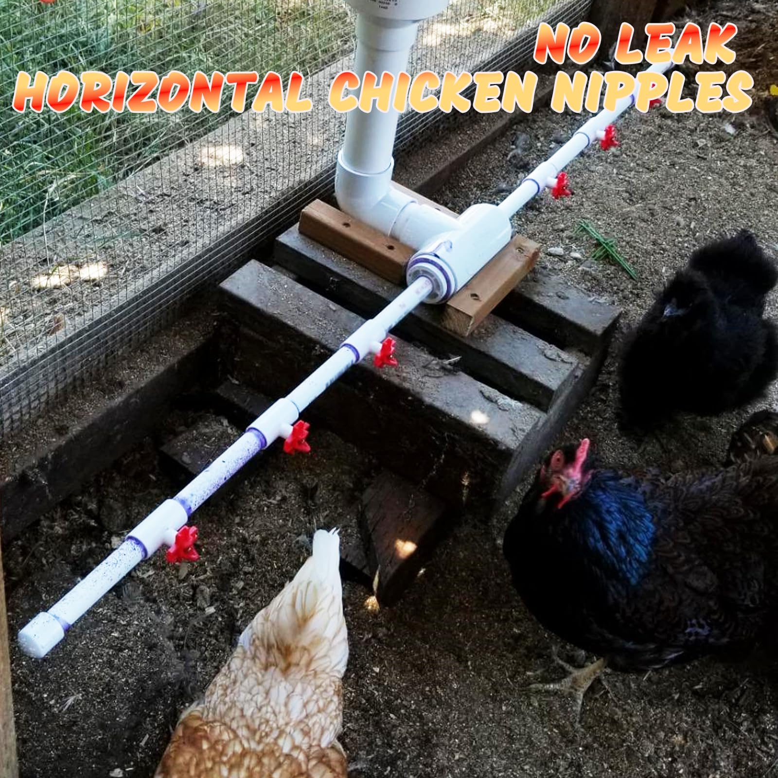 Lot de 18 tétons horizontaux avec raccords en T en PVC de 1,27 cm pour système d'arrosage automatique du poulet
