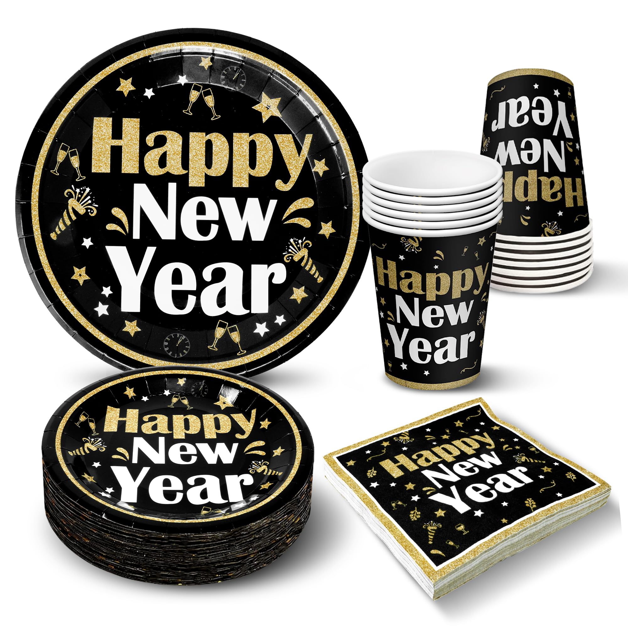 KatchOn New Years Eve Party Supplies 2025 - Plates and Napkins Set for 25 Guests | Happy New Year Decorations