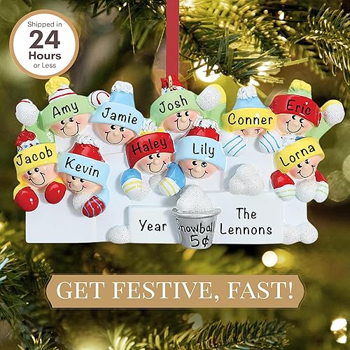 Miniatura 2 de Adornos de Navidad personalizados para familia de 7  Adorno familiar de pelea de bolas de nieve de poliresina  Adornos de Navidad familiares únicos