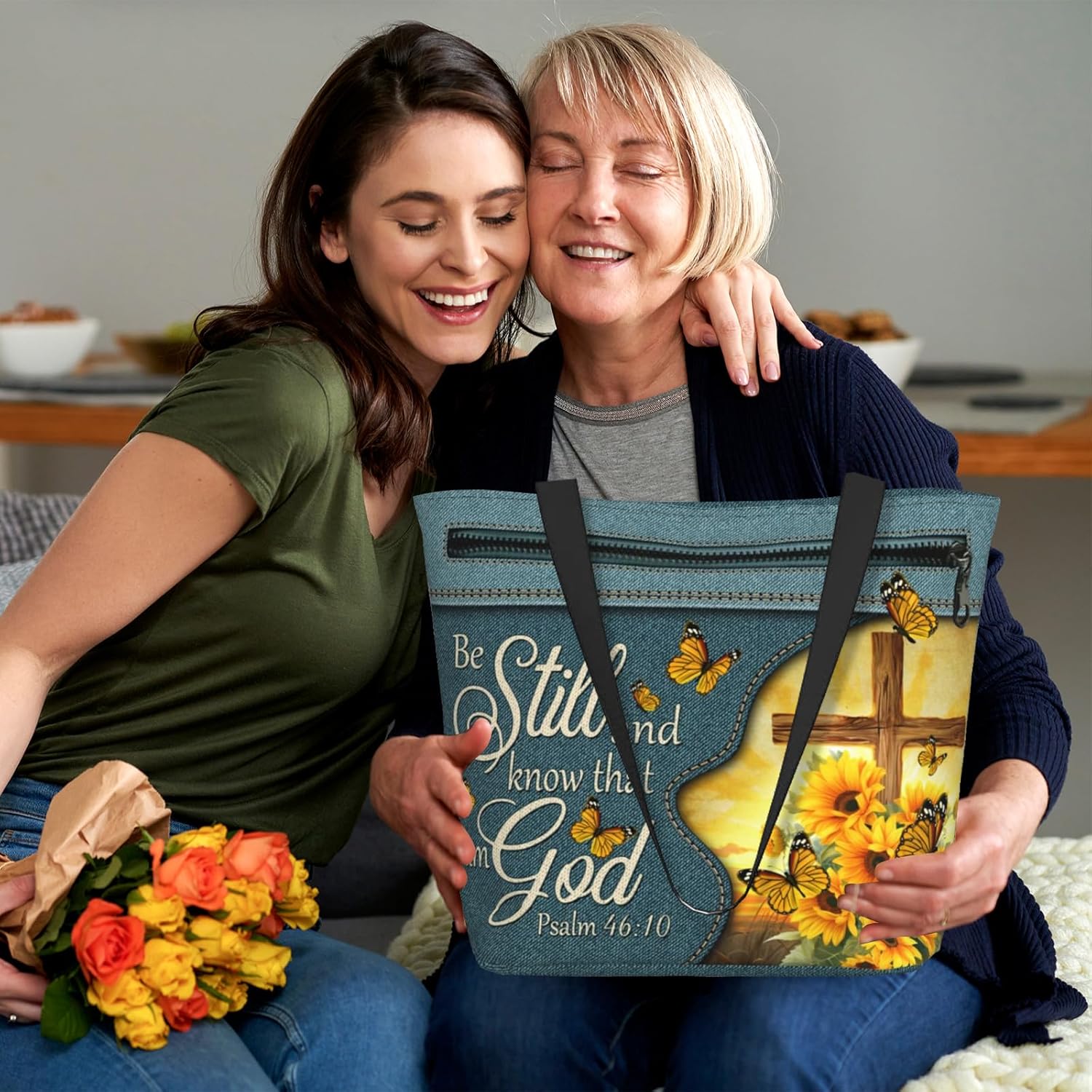 Christian Gifts Reusable Shopping Tote Bag Zippered Inspirational Tote Bags for Women Bible Verse Shoulder Bag - Image 9