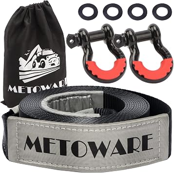 METOWARE Recovery Tow Strap Kit 3" x 20ft, Heavy Duty Recovery Strap 35,000lbs Break Strength with 3/4" D Ring Shackles2pcs & Storage Bag, Emergency Off Road Towing Rope for SUV, UTV, ATV, Truck