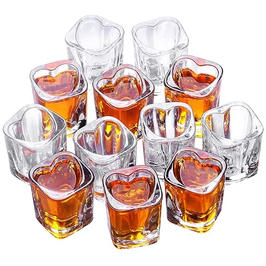 Valeways Shot Glasses, 2oz Heavy Base Shot Glasses Sets of 12/Heart Shaped Clear Shot Glass/Tequila Shots/Square Shot Glasses/Espresso Shot Glass/Bulk Shot Glasses