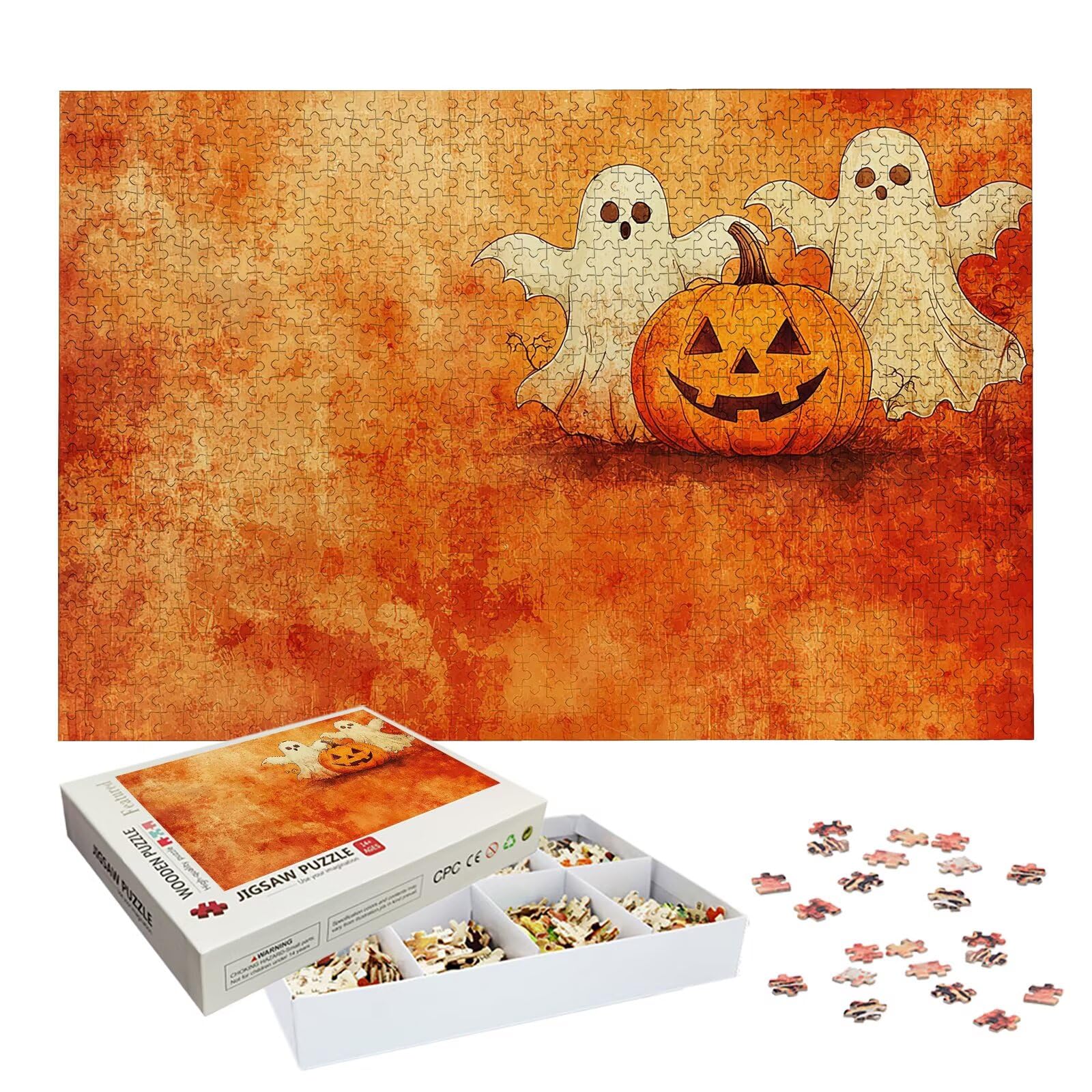 Puzzle 1500 sztuk Halloween, lewa łamigłówka 1500 sztuk sztuki dla dorosłych i dzieci, rozmiar: 87 x 57 cm, drewniane puzzle dla dorosłych z wykwintnym pudełkiem do pakowania, pomysł na prezent dla