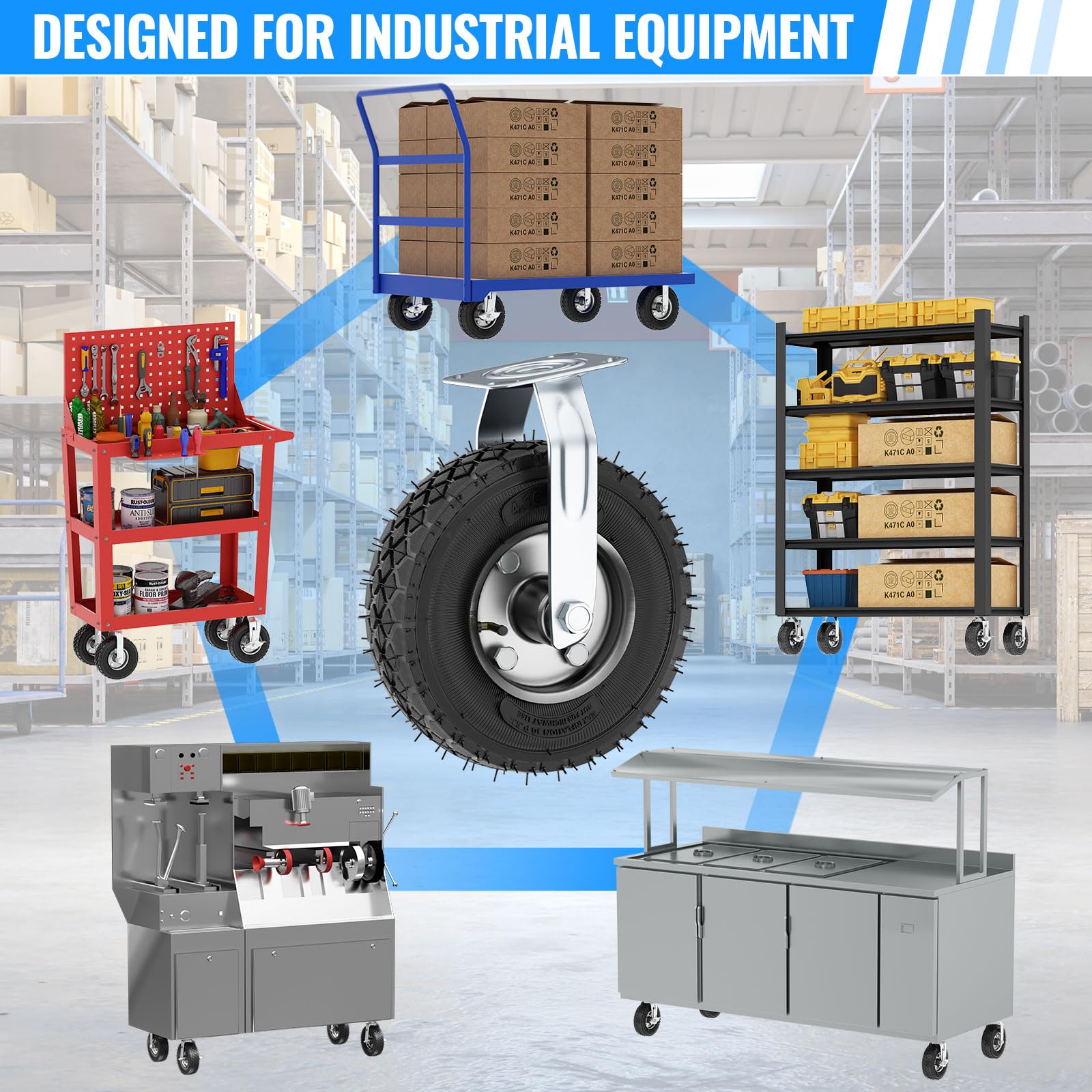 4Pcs Ruedas Industriales Ø250mm - 2 Giratorias + 2 Giratorias con Frenos - Carga 250kg - Ruedas Pesados Para Muebles, Carros y Uso Industrial