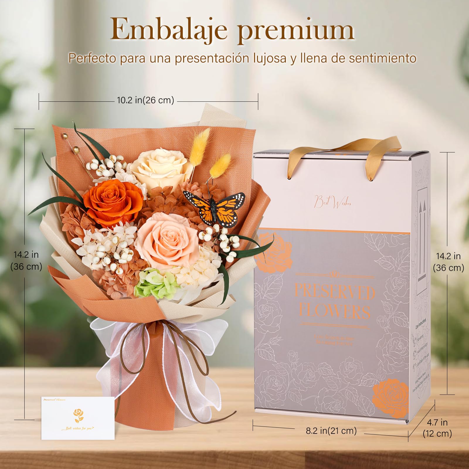 Ramo de Flores Preservadas con Mariposa, 3 Rosas Eternas y Flores, Ramo de Rosas Eternas Duraderas, Regalos para Mujer, San Valentín, Aniversario, Cumpleaños y Día de la Madre, Novia, Esposa, Madre