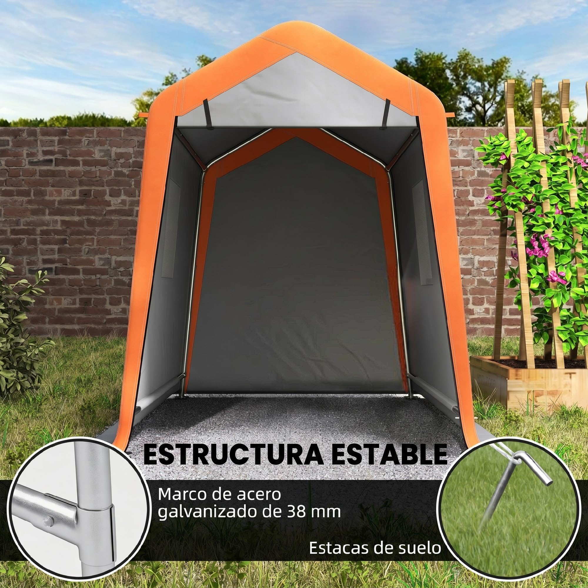 Outsunny Carpa Garaje Portátil 2,4x1,8 m, Garaje Exterior para Coche Impermeable con Puerta Enrollable con Cremallera, Ventanas, Estructura de Metal Galvanizado, UPF30+, Gris Claro