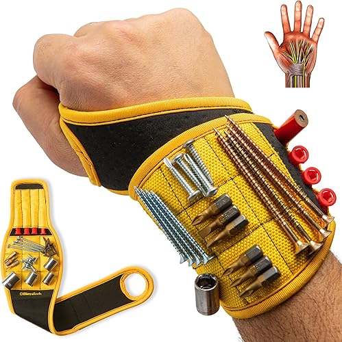 Miniatura 3 de BINYATOOLS Pulsera magnética negra con imanes superfuertes para tornillos, clavos, brocas. Diseño único de soporte de muñeca genial y práctico,