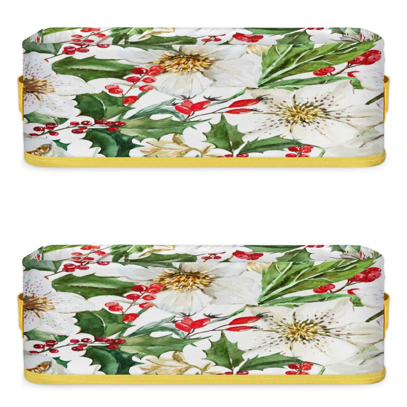 Christmas Watercolor Flowers Bathroom Storage Basket Waterproof Foldable Storage Bins with Handles Decorative Toilet Paper Storage Basket for Organizing for House Bathroom Toiletries