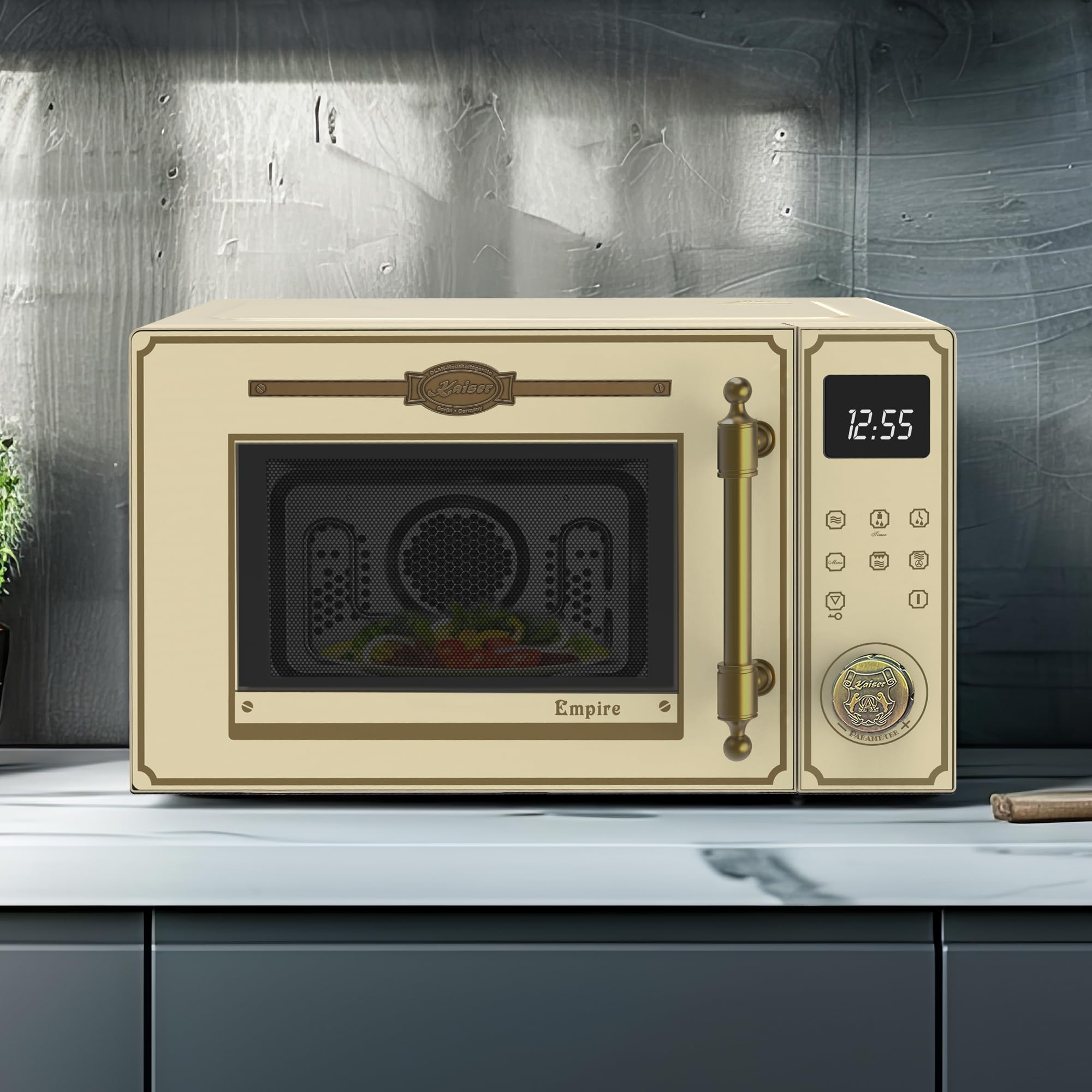 Kaiser Empire très exclusive micro-ondes/capacité 25 l/avec grill et Air Chaud/1000 W/barbecue/ 2300 W Air chaud/Full touchcontrol Contrôle/Poignée de porte en métal bronze/21 fonctions/