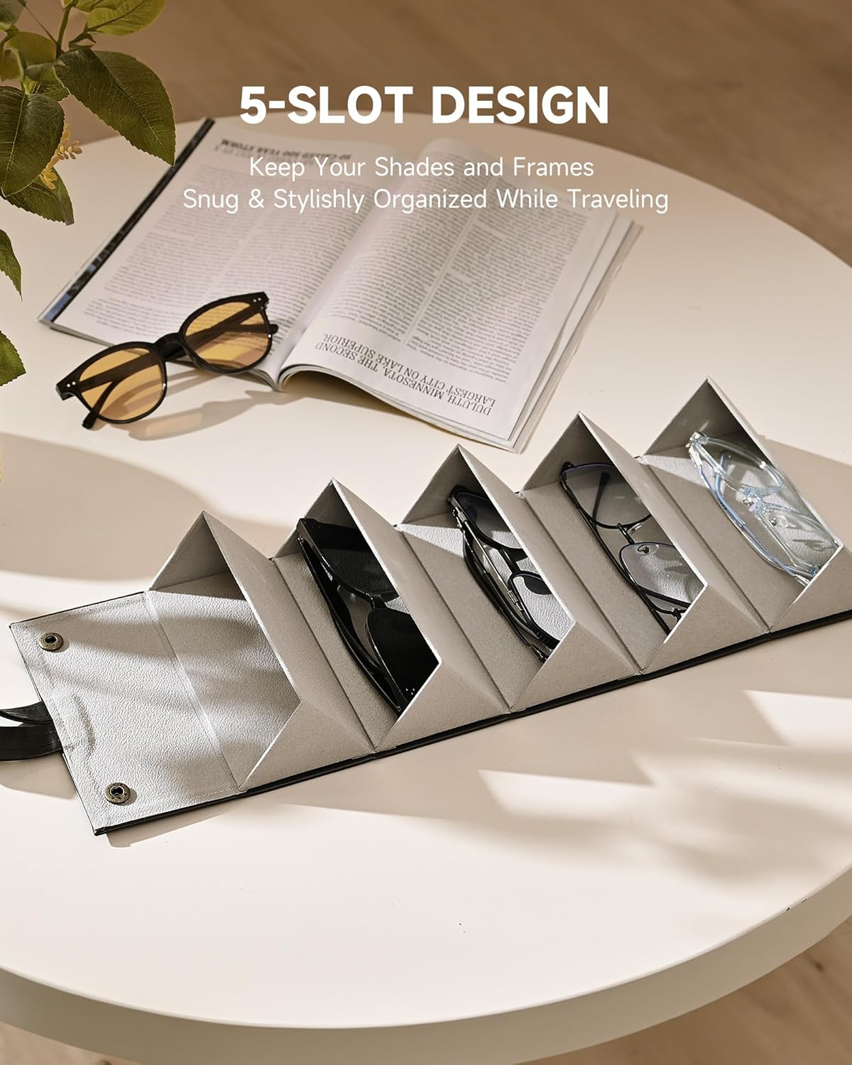 CO-Z Travel Sunglasses Organizer, Foldable Travel Sunglass Case with 5 Slots for Multiple Pairs, Portable Eyeglasses Holder - Image 6