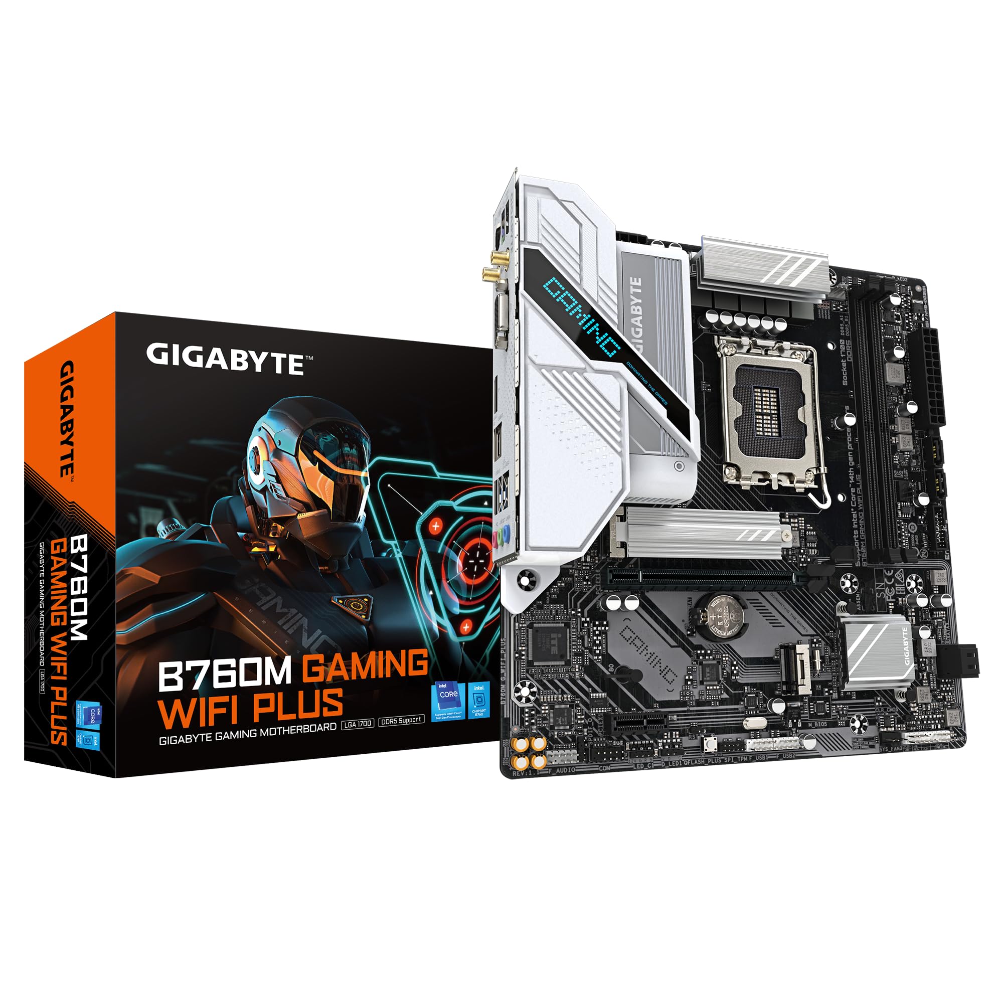 GIGABYTE B760M GAMING PLUS WIFI DDR5 LGA 1700 Intel B760 M-ATX Motherboard with DDR5, 2* M.2, PCIe 4.0, Front USB 3.2 Gen 1 Type-C, WiFi 6 GbE LAN, Q-Flash Plus, PCIe EZ-Latch