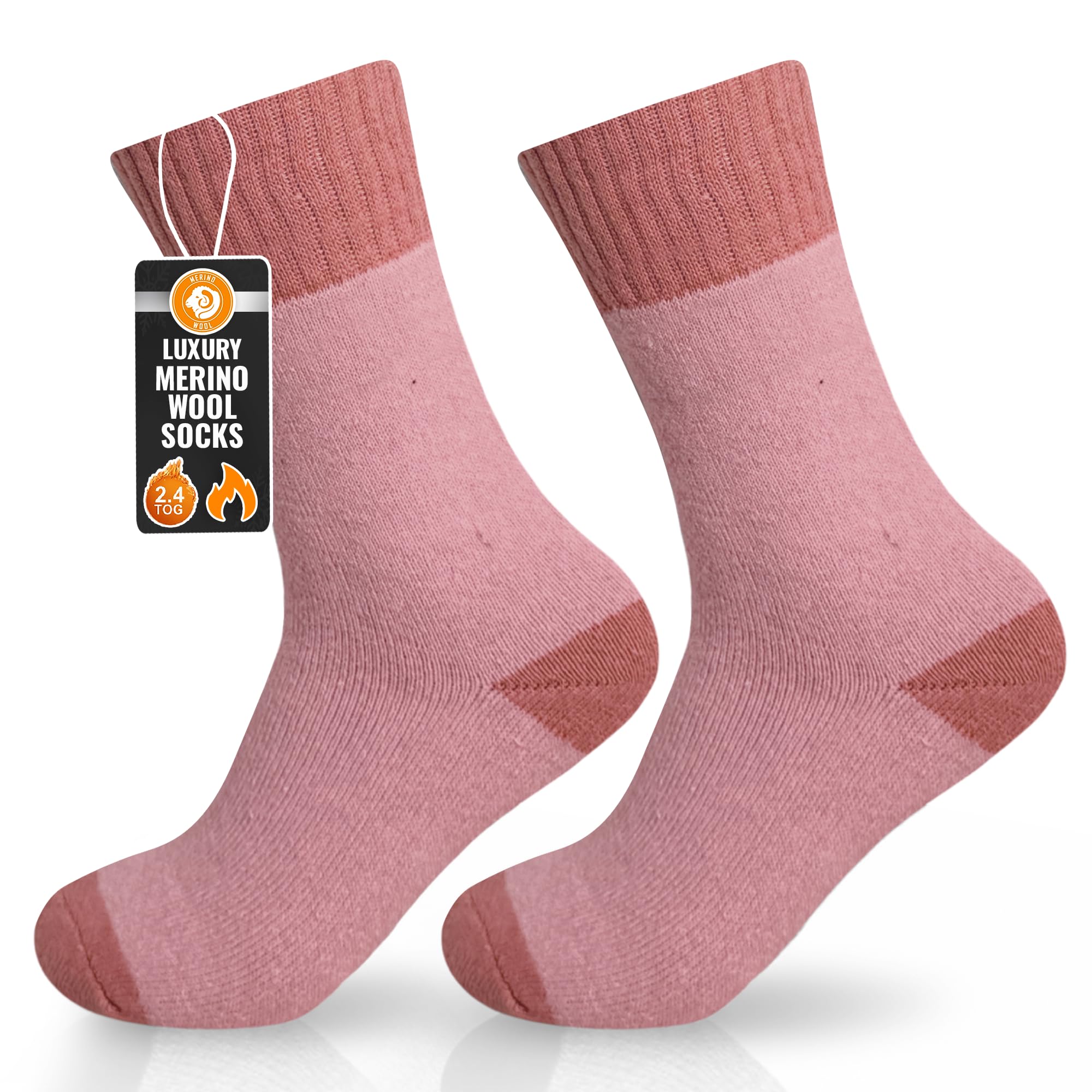 Towelogy Women's Pink Merino Wool Thermal Socks – 2.4 Tog Warm Winter Thick Cozy Crew Boot Socks Uk 4-7 One Size (1, )