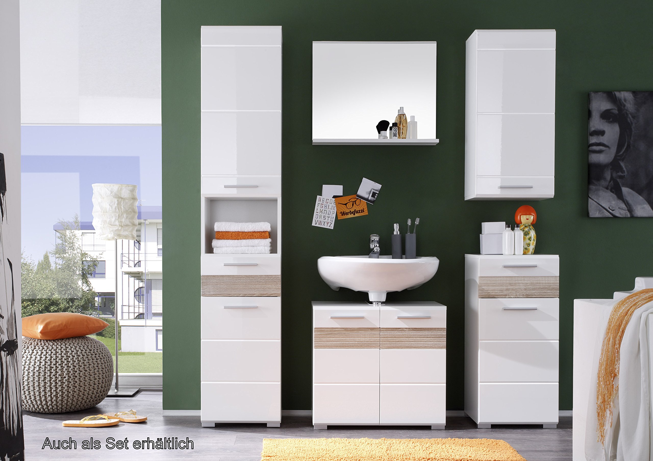 trendteam smart living 1280-301-41 Meuble sous lavabo Mezzo en chêne Clair Rugueux/Blanc ultrabrillant LxHxP 60 x 56 x 34 cm