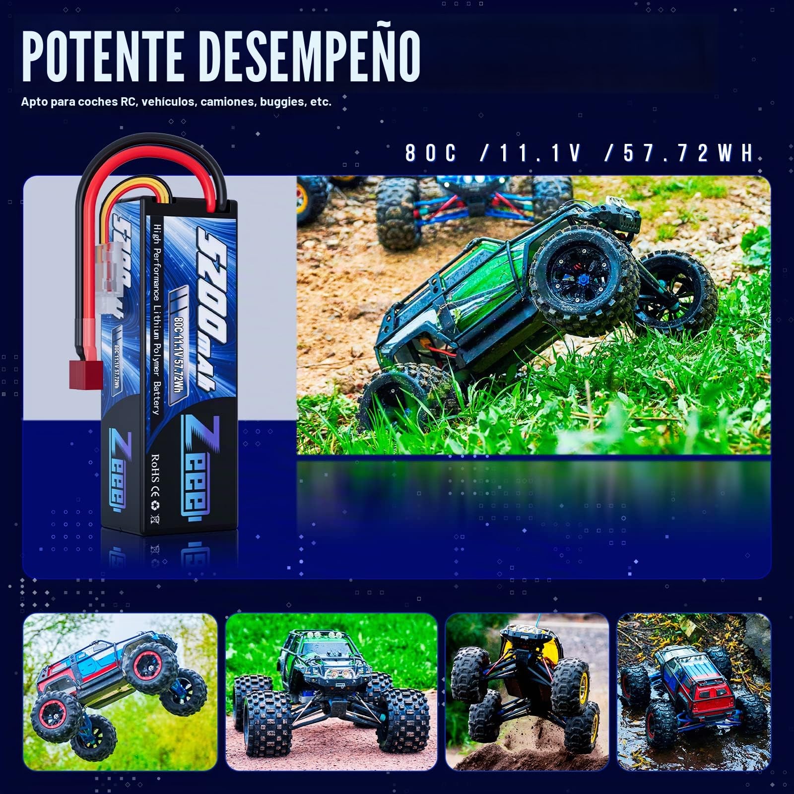 Zeee 3S Lipo Batería 5200mAh 11.1V 80C con T Plug(2 Paquetes)