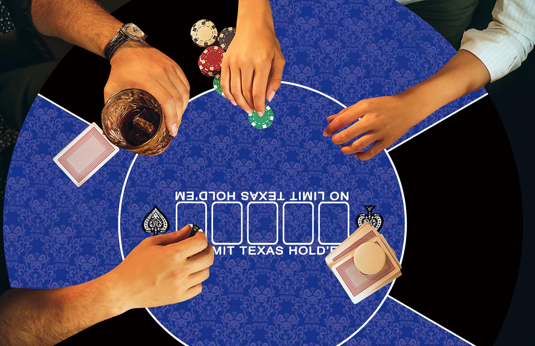 Tapete de póquer redondo de 24 pulgadas para mesa de póquer portátil Texas Holdem con diseño Art Deco de superficie lisa, juego para jugadores en todas partes