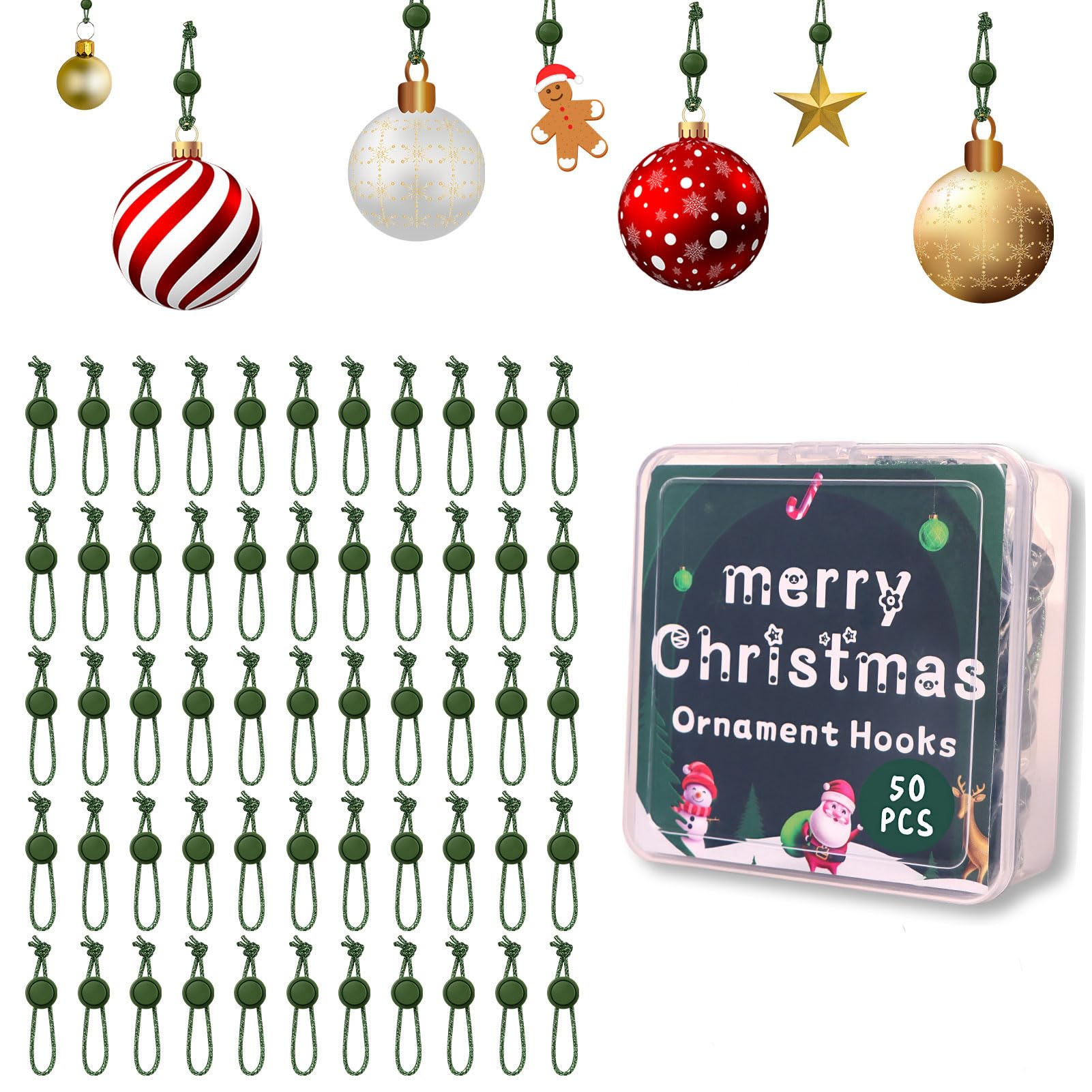 Crochets sapin de Noël anti-chat lot de 50 fixations vertes réglables