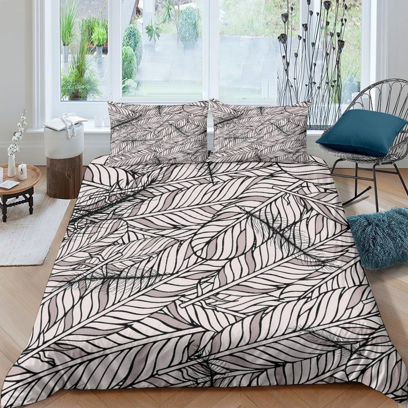 Ctjqhvkz Style-8 3D Printed Botanical Leaf Fitted Sheet Microfiber Soft Breathable Abstract Line Bed Cover For Bedroom Guest Room Decor Single（135X200cm）