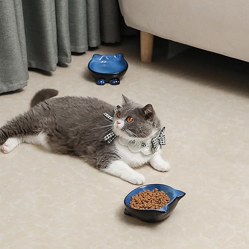 Miniatura 7 de Nihow Cuenco básico de cerámica para gatos plato para gatos de 5 pulgadas para alimentos y agua, grado alimenticio, apto para microondas y