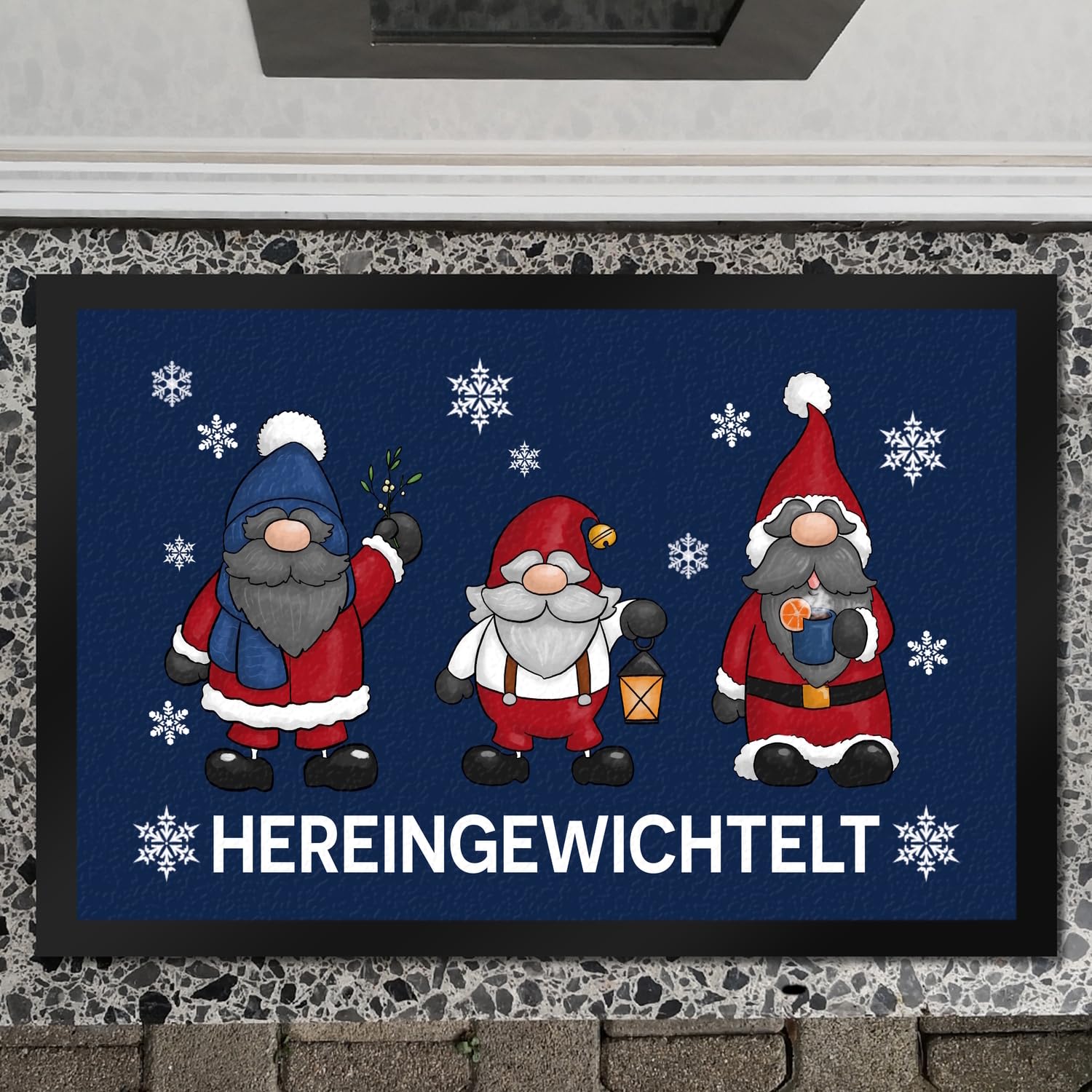 speecheese Hereingewichtelt Weihnachtswichtel Fußmatte XXL in 50x75 cm in blau als schöne Begrüßung für den Türeingang zu Weihnachten und der Winterzeit
